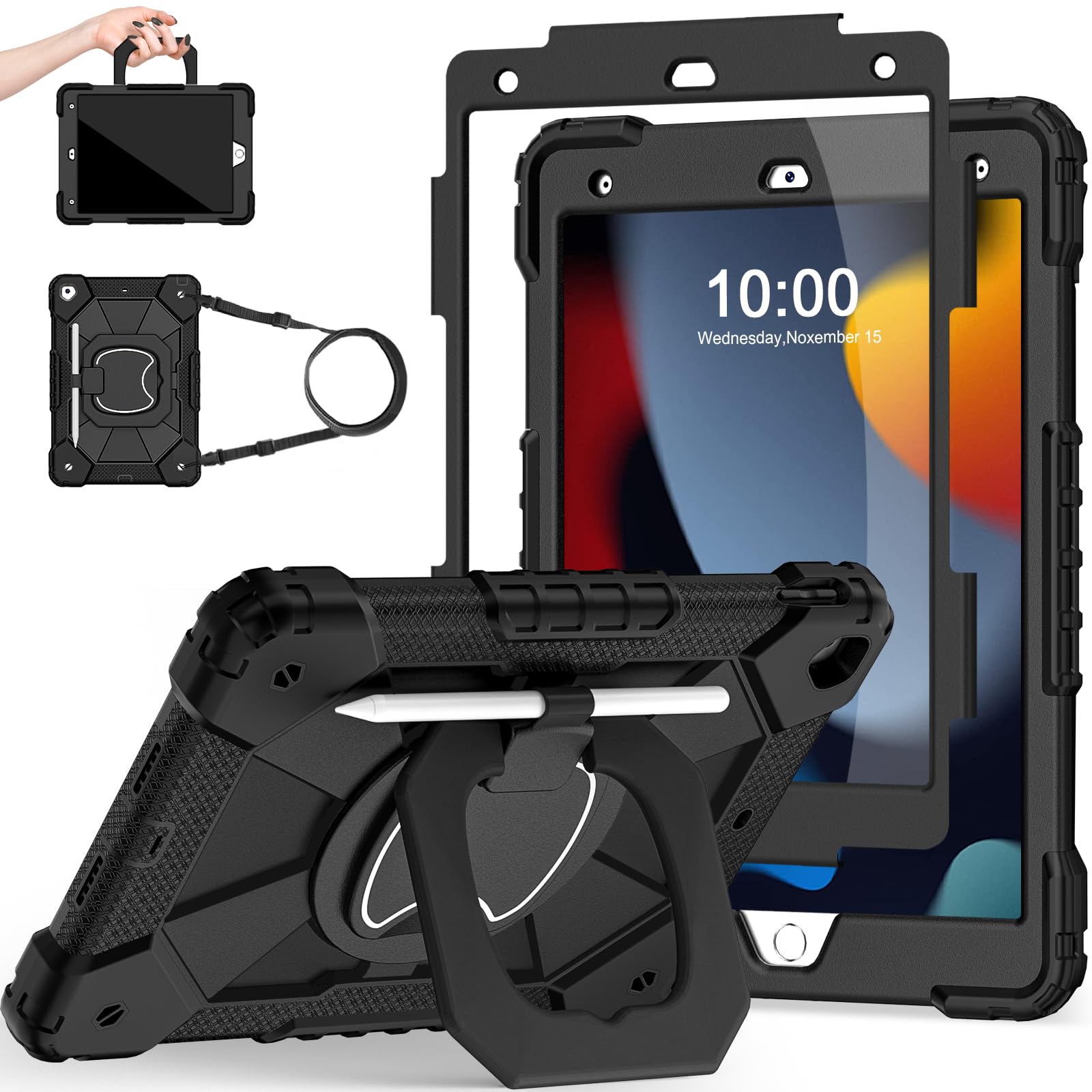 Scnioy Case for iPad 9th Generation iPad Case 9th 8th 7th Generation iPad 10.2 Inch iPad 9th Gen Cover with Screen Protector Pen Holder TabletCases