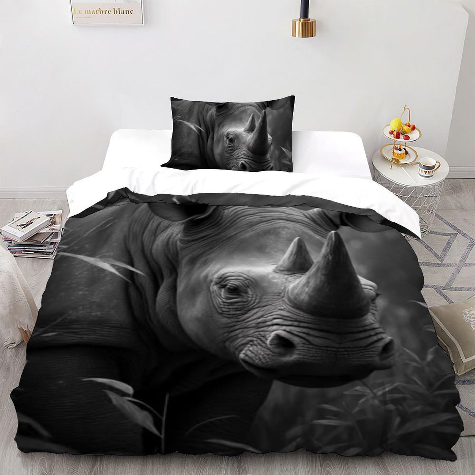 Housse de couette rhinocéros 135x200 lit simple enfant microfibre imprimé 3D