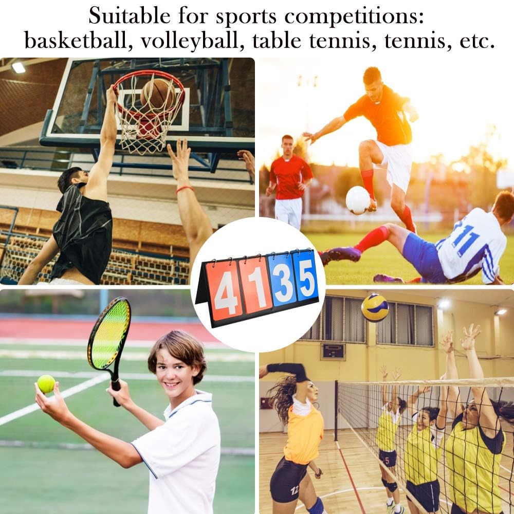 Tableau D’affichage Sportif 4 En 1 – Flip Scoreur Portable – Rouge/Bleu – 14,2″