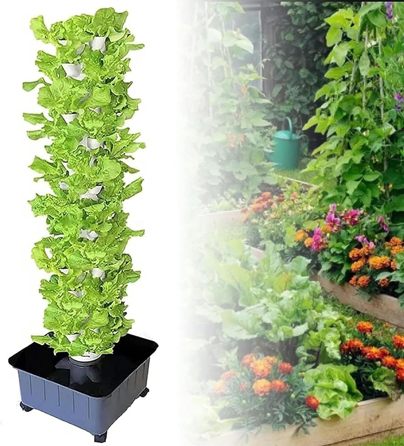 Hydroponic Growing Kits Hydroponic Growing System Kits ｜ 45 Plants Sites Vertical Grow Tower with Pump｜ Movable Water Tank Growing System for s, Fruits Vegetables