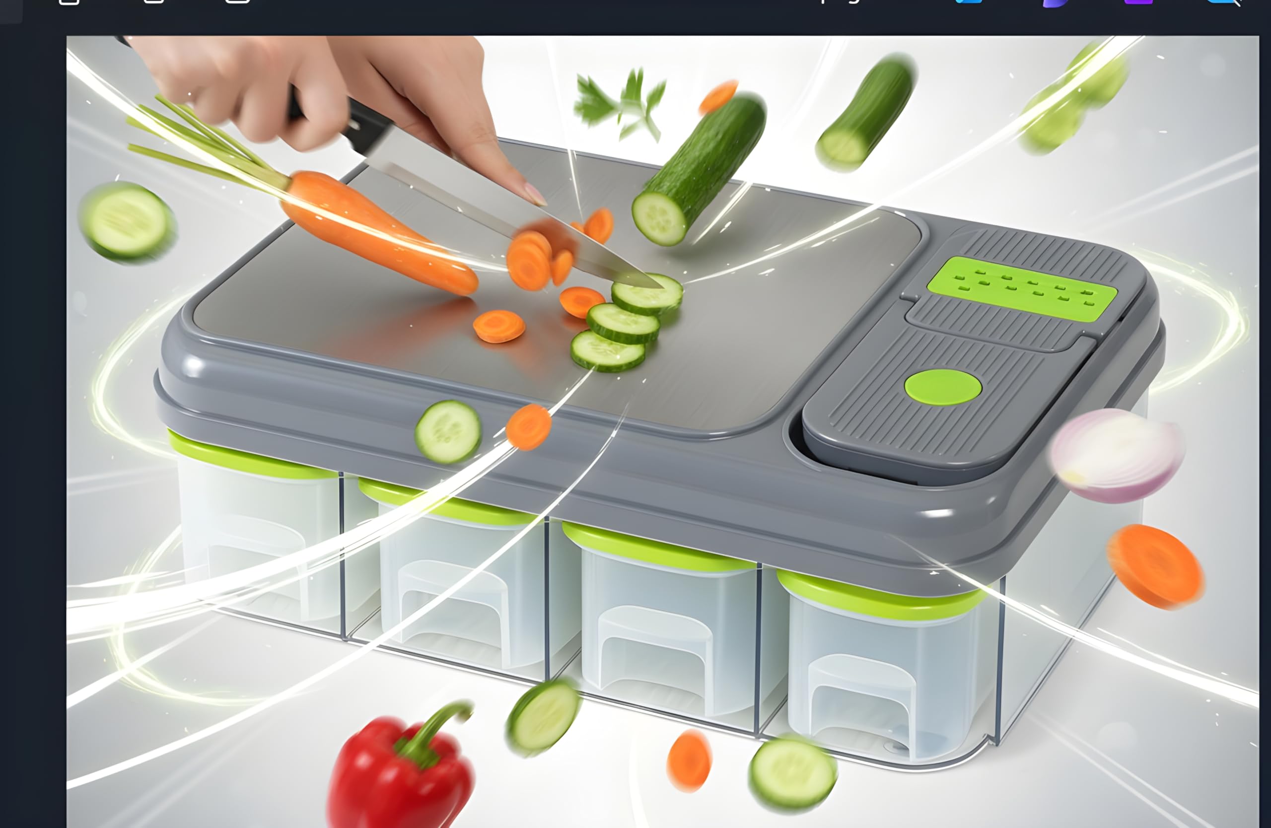 Coupe-Légumes Multifonction 11-en-1 – Mandoline, Coupe-Frites, Râpe et Hachoir Manuel avec 11 Lames Inox – Récipient de Conservation Intégré – Découpe Rapide Fruits et Légumes