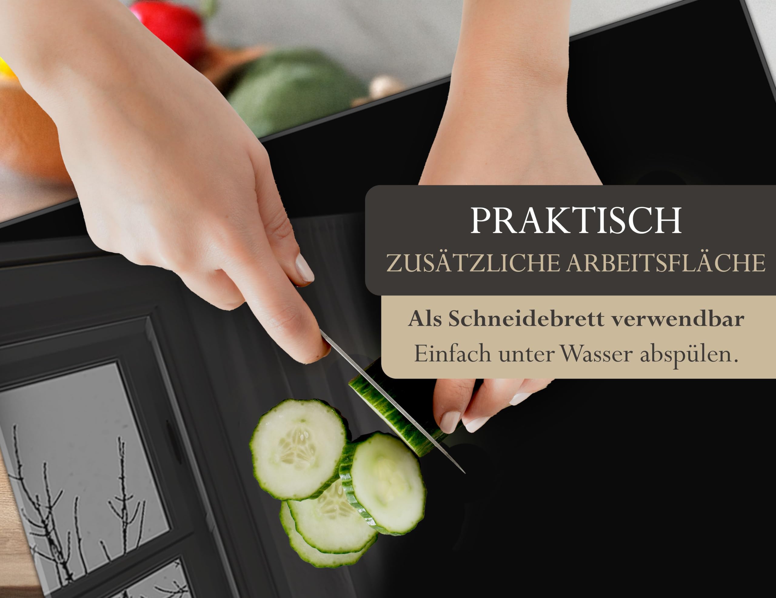 ®timalo Herdabdeckplatte einteilig | 80 x 52 cm Pure Black, Schwarz | einfarbig uni | 4mm ESG-Glas Ceranfeldabdeckung, Glasplatte, Schneidebrett, Abdeckplatte, Herd, Induktion