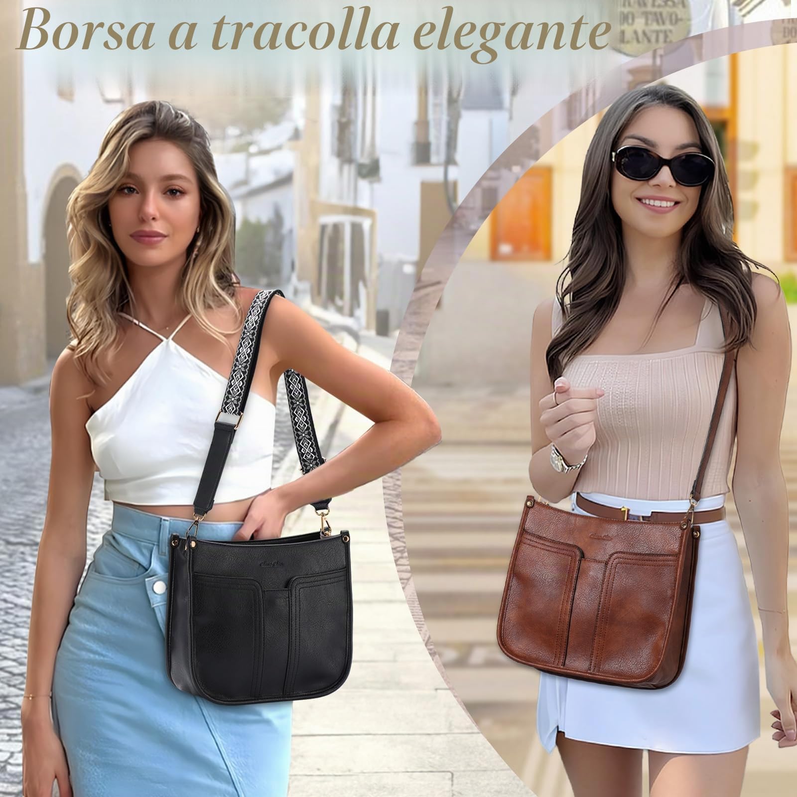 Chase Chic Borsa Tracolla Donna, Resistente All'acqua Casual Borsa Da Viaggio Donna, Borsa Lavoro Donna Elegante per Shopping