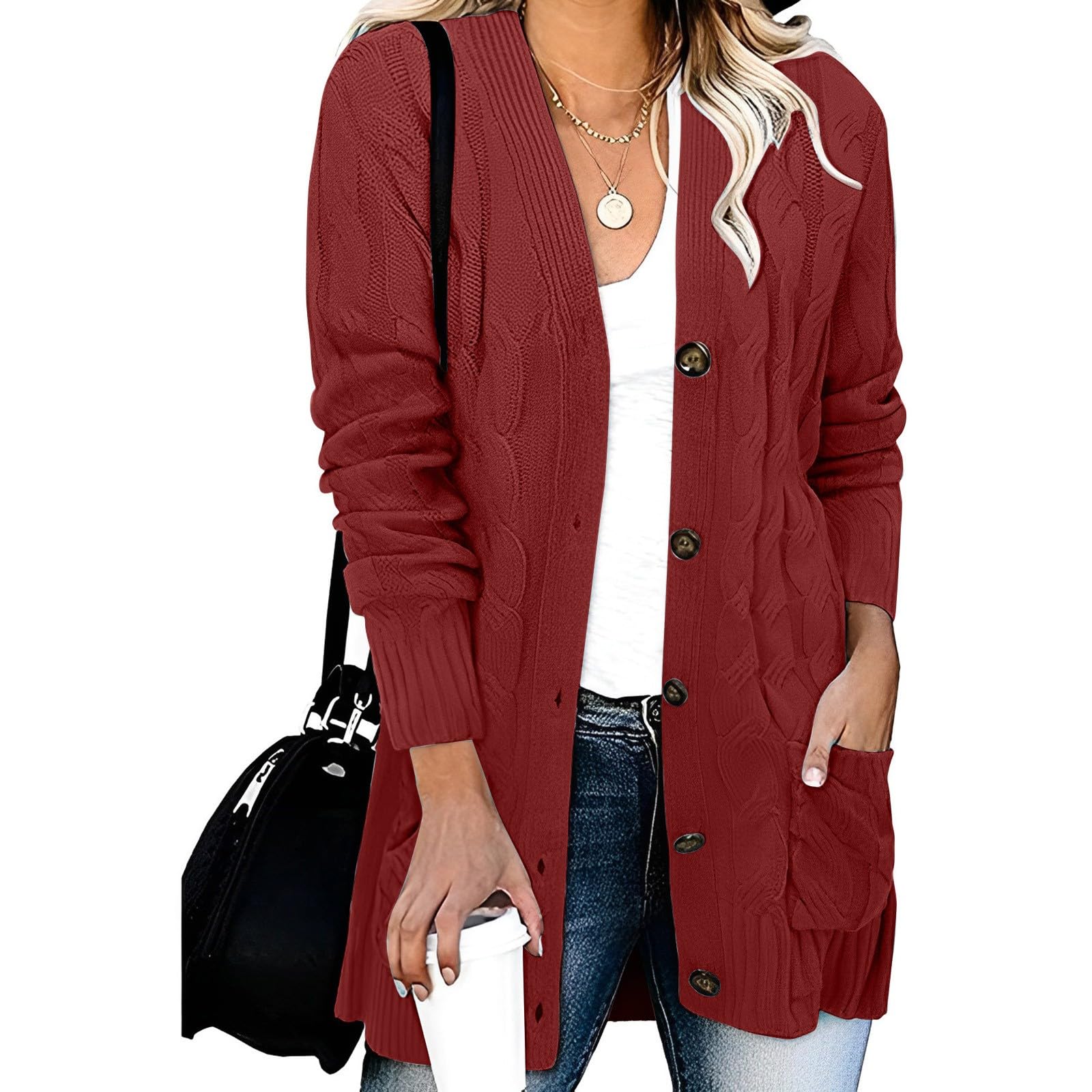 Cardigan Femme Long Et Élégant - Gilet Manches Longues Col V - Taille Grande - Pour Hiver Et Mi-Saison - Style Chic Décontracté