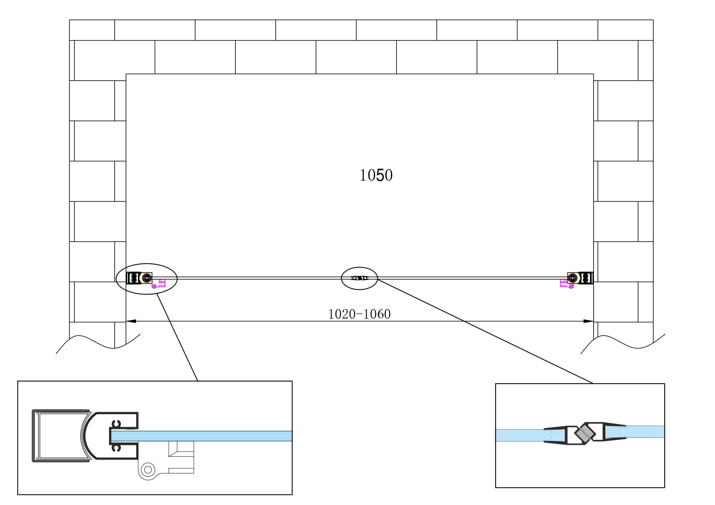 Cabina de ducha de 6 mm compuesta por dos puertas batientes tipo Saloon H.190 (64-67 cm)