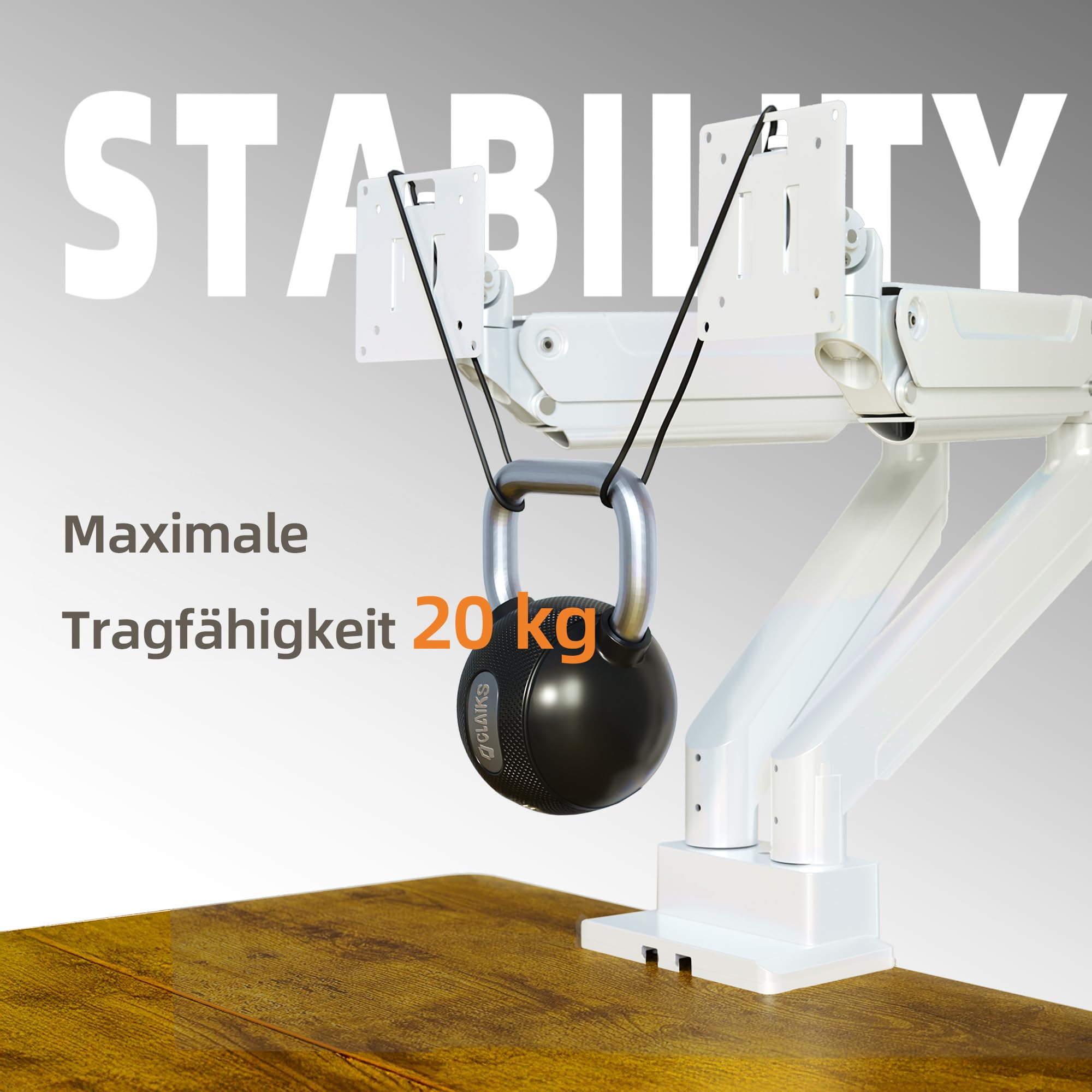 Claiks Monitor Halterung 2 Monitore für bis 17-49 Zoll Curved und Flach, Dual Monitor Halterung Höhenverstellbar Neigbar Schwenkbar Drehungbar,VESA 75x75/100x100 mm,Hält 1~20 kg,Weiß