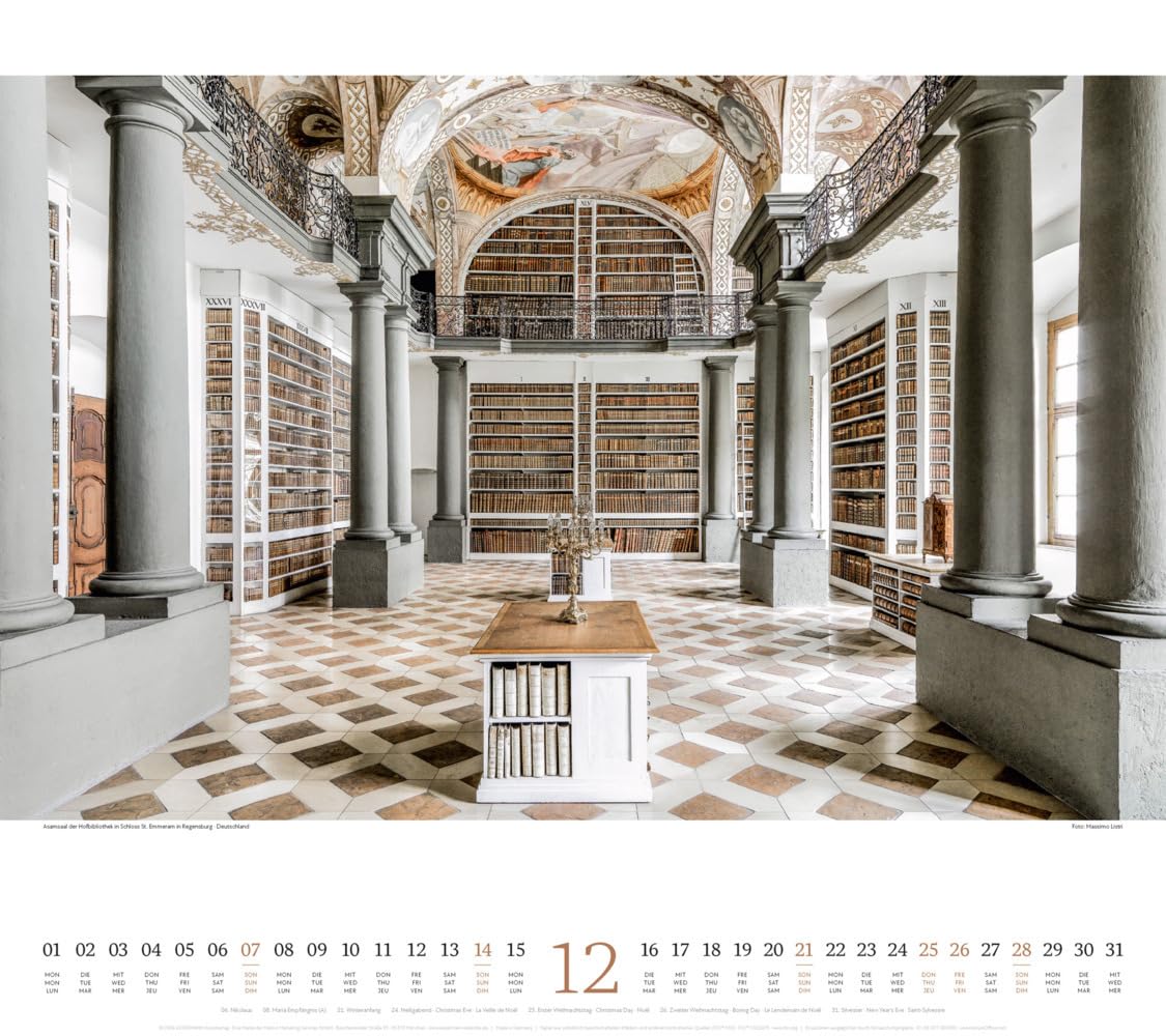 Welt der Bücher Kalender 2025, Wandkalender im Querformat (54x48 cm) - Mit den eindrucksvollsten Bibliotheken und Büchereien der Welt