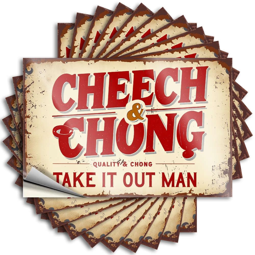 Tattoo Boys Bedroom Decor Durable Vinyl - Cheech & Chong: Quality & Chong - Take It Out Man Case for Layered Use(12X18CM)