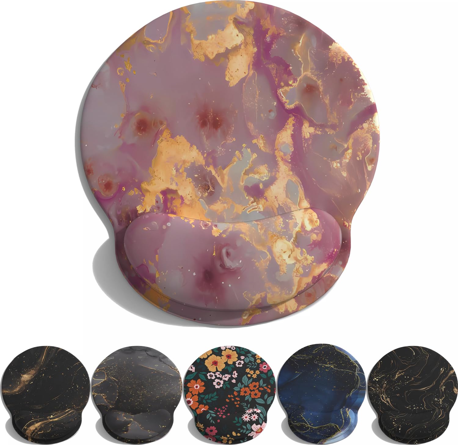 Ergonomic Mouse Pad and Gel Wrist Rest Support, Pink Gold Art Marble Rendering Style Suitable for Games Office Desktop Accessories Modern Marble Art