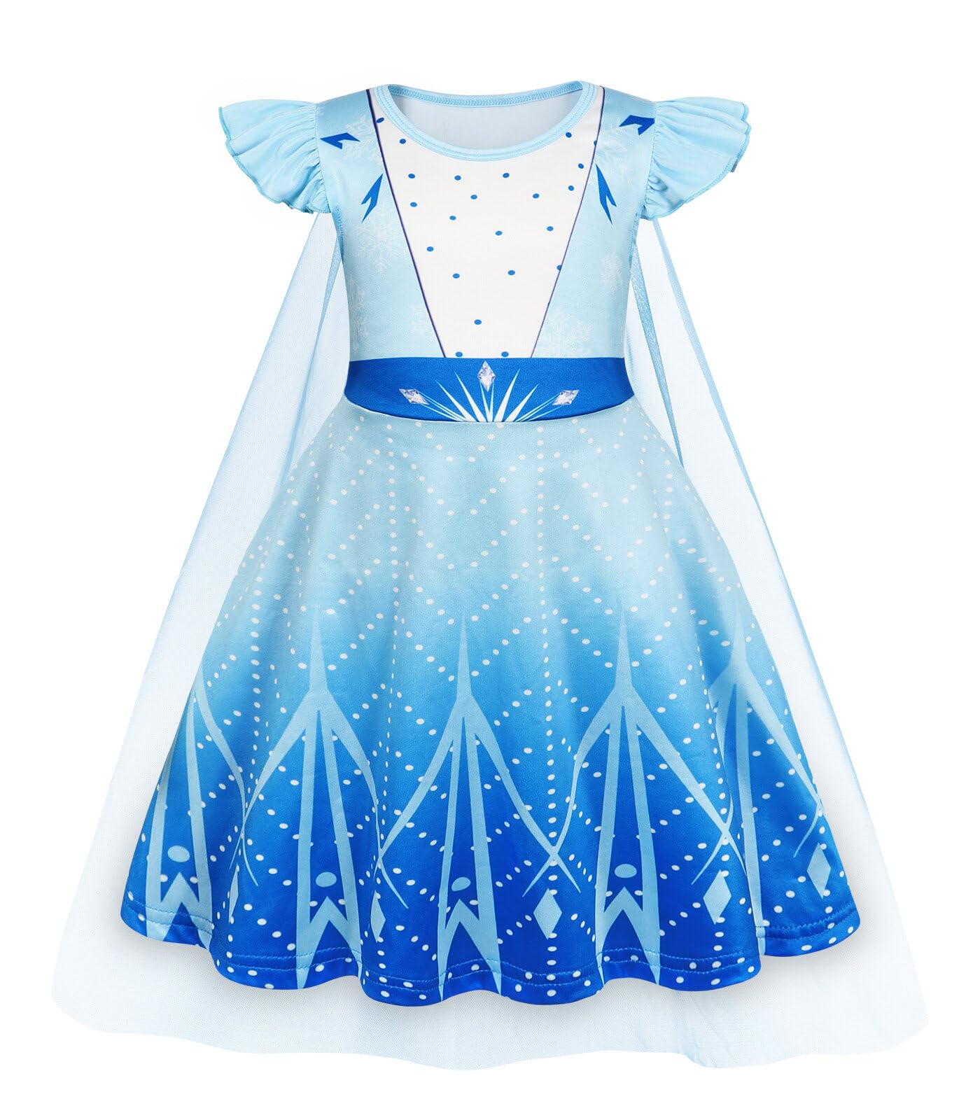 WonderBabe Girls Princess Costumes Snow Queen Princess Dresses Fancy Dress Up with Cape for Toddler Christmas Snow Party Cosplay size 3-4t