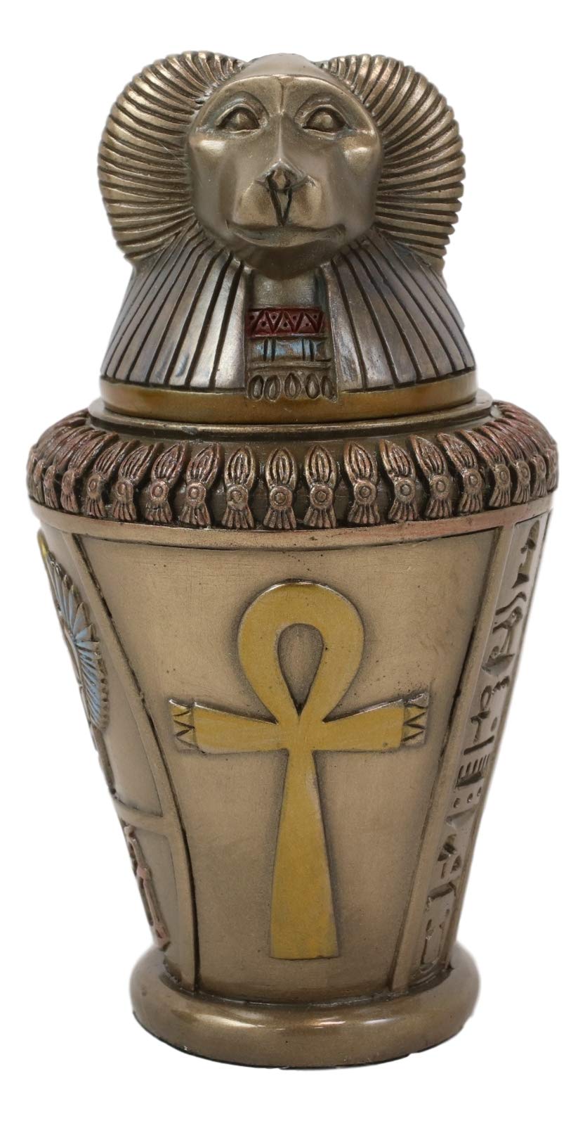 Ebros Ancient Egyptian Gods and Deities Hapi Canopic Jar Urn Statue 5.75" H Four Sons of Horus with Winged Scarab and Ankh Base Figurine Storage Box Kingdom Egypt Collectible Decor