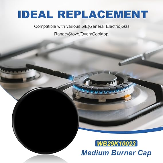 New Upgraded WB29K10001 WB29K10023 Range Medium Burner Cap Replacement for GE Gas Range/Stove/Oven/Cooktop,Shiny Black Surface,3.2 Inch Diameter(2PCS)