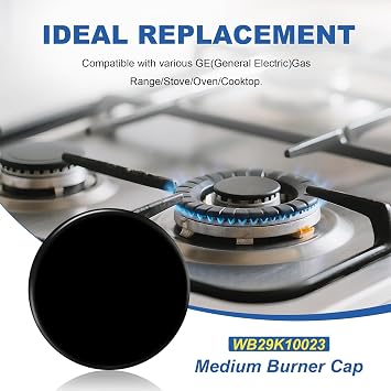 New Upgraded WB29K10001 WB29K10023 Range Medium Burner Cap Replacement for GE Gas Range/Stove/Oven/Cooktop,Shiny Black Surface,3.2 Inch Diameter(2PCS)