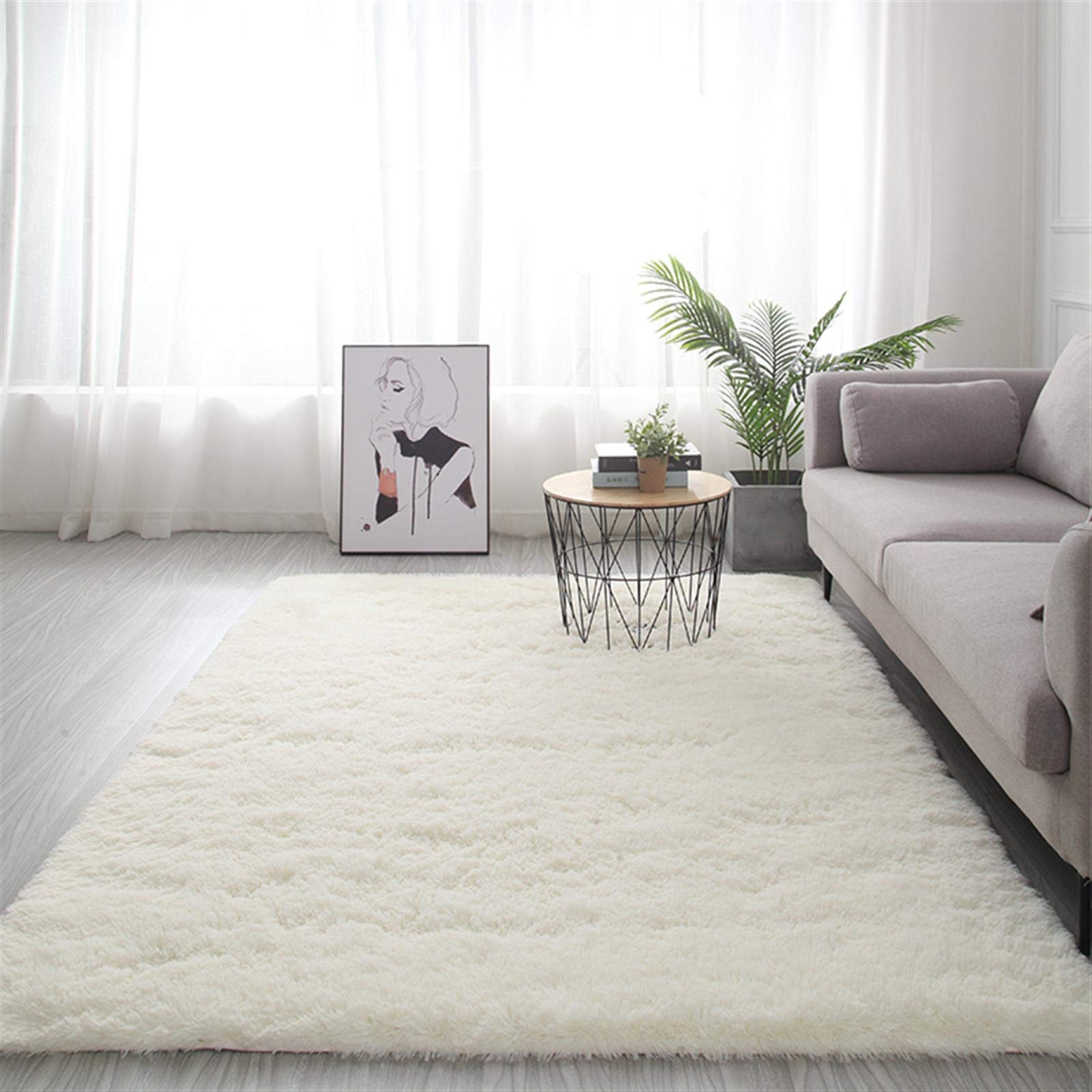 Geling Alfombra Salon Shaggy - Área Alfombras Shaggy para Sala De Estar,Tacto Suave Alfombra Pelo Largo Alto Pelo Largo Shaggy Alfombras Non Slip Fácil De Limpiar,Blanco,160 * 230cm