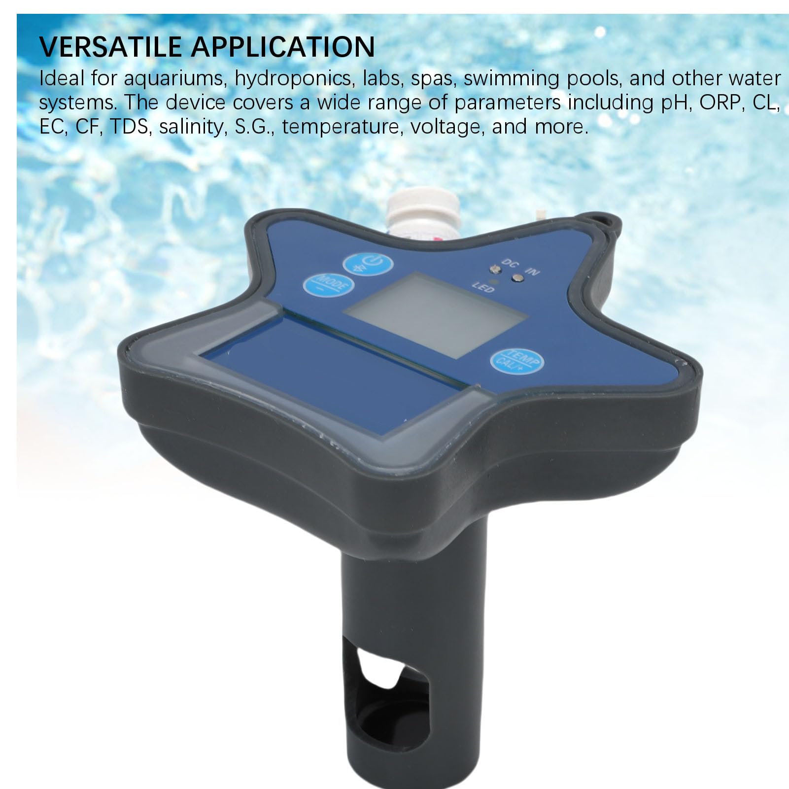 Asixxsix Schwimmender Wassertester, Poolwasser Monitor mit PH ORP CL EC TDS Salzgehalt Temperatur, App Steuerung für Pools Spas Aquarien Hydroponik Labore