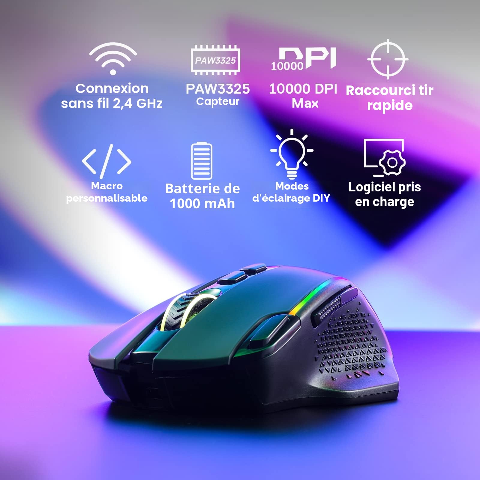 Redragon M810 Pro Souris sans Fil 10000 DPI Tir Rapide 8 Boutons