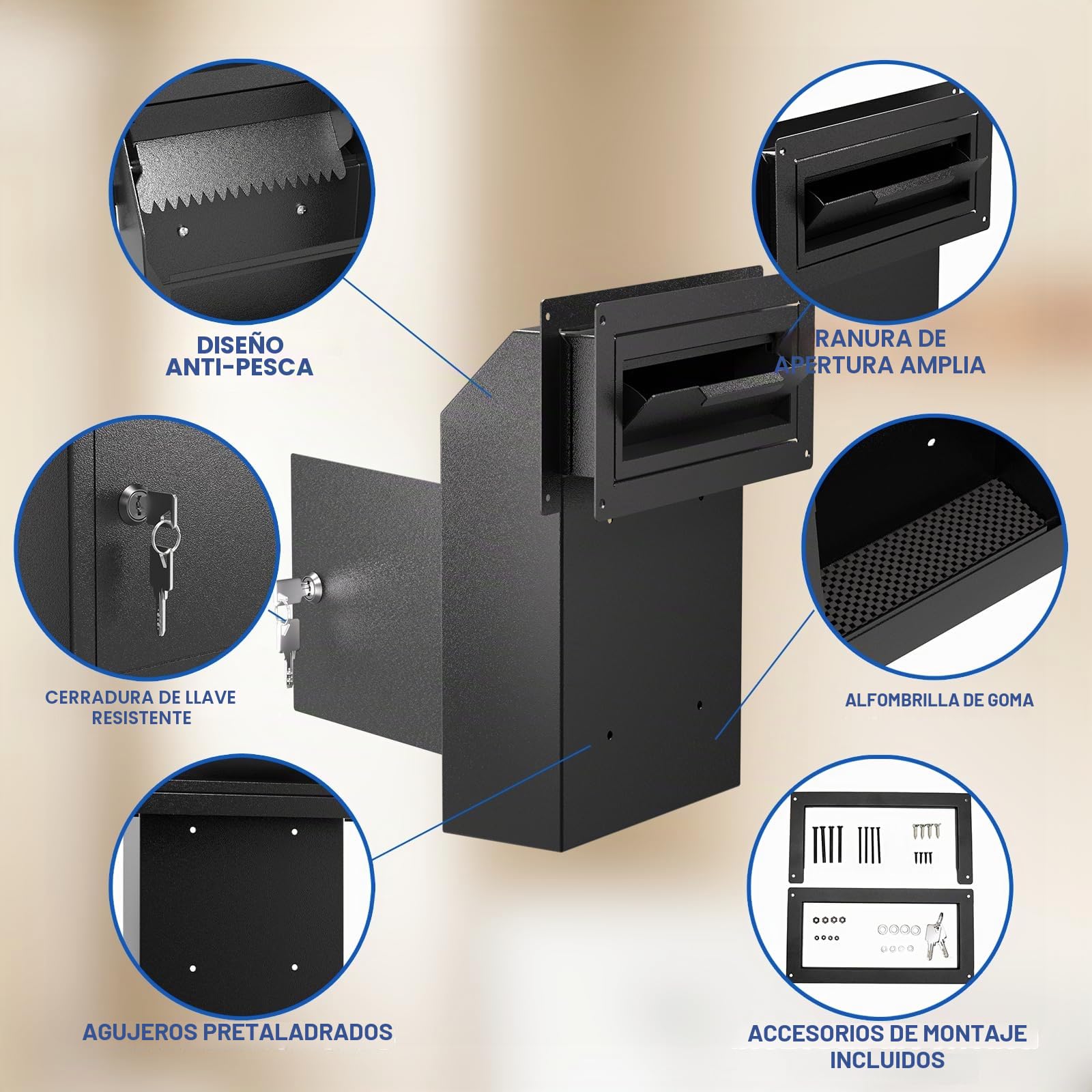 Buzón de Puerta para Correo, Alquiler, depósito y Llave Nocturna – Buzón de Bloqueo de Montaje en Puerta con Acceso Trasero a través de la Puerta (Ranura de Correo de 22,8 x 6,3 cm)
