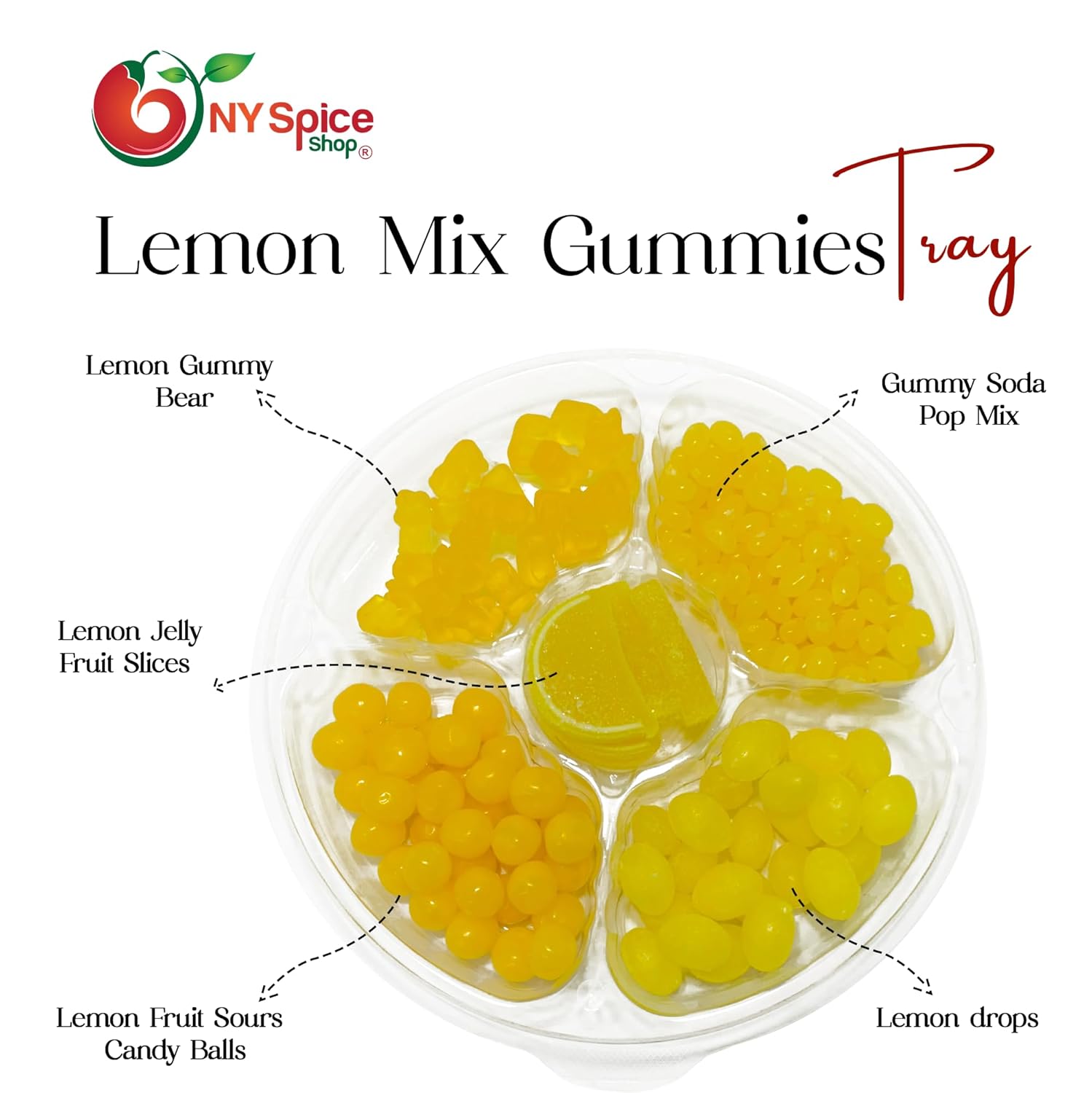 NY Spice Shop Assorted Lemon Fruit Slices & Gummies Tray - Delicious Bulk Healthy Snacks - Gummy Candies for Party (2 Pound)