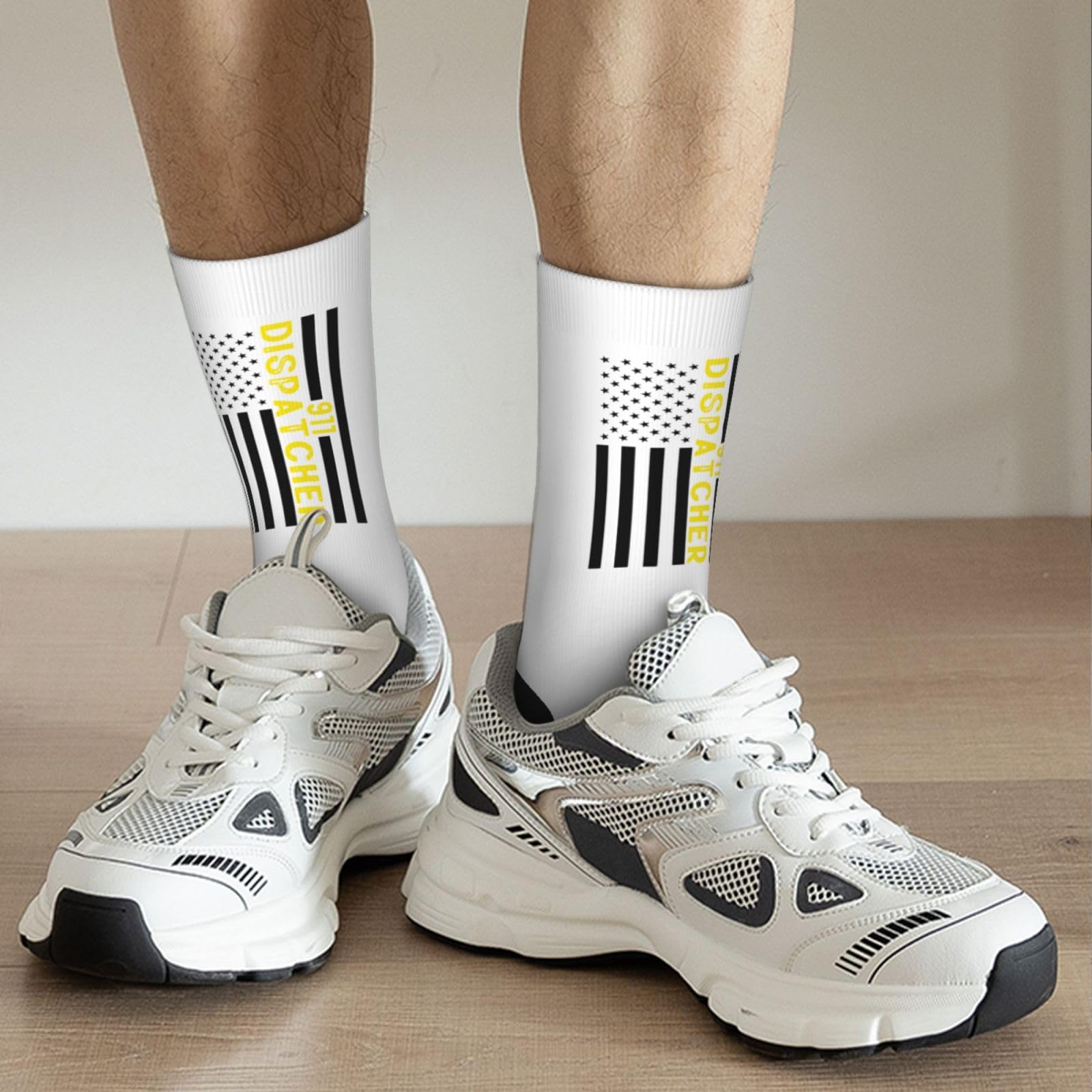 Haebfsl 911 Dispatcher Thin Gold Line Flag Women'S Cushion Crew Sock Soft Casual Mid-Calf Socks
