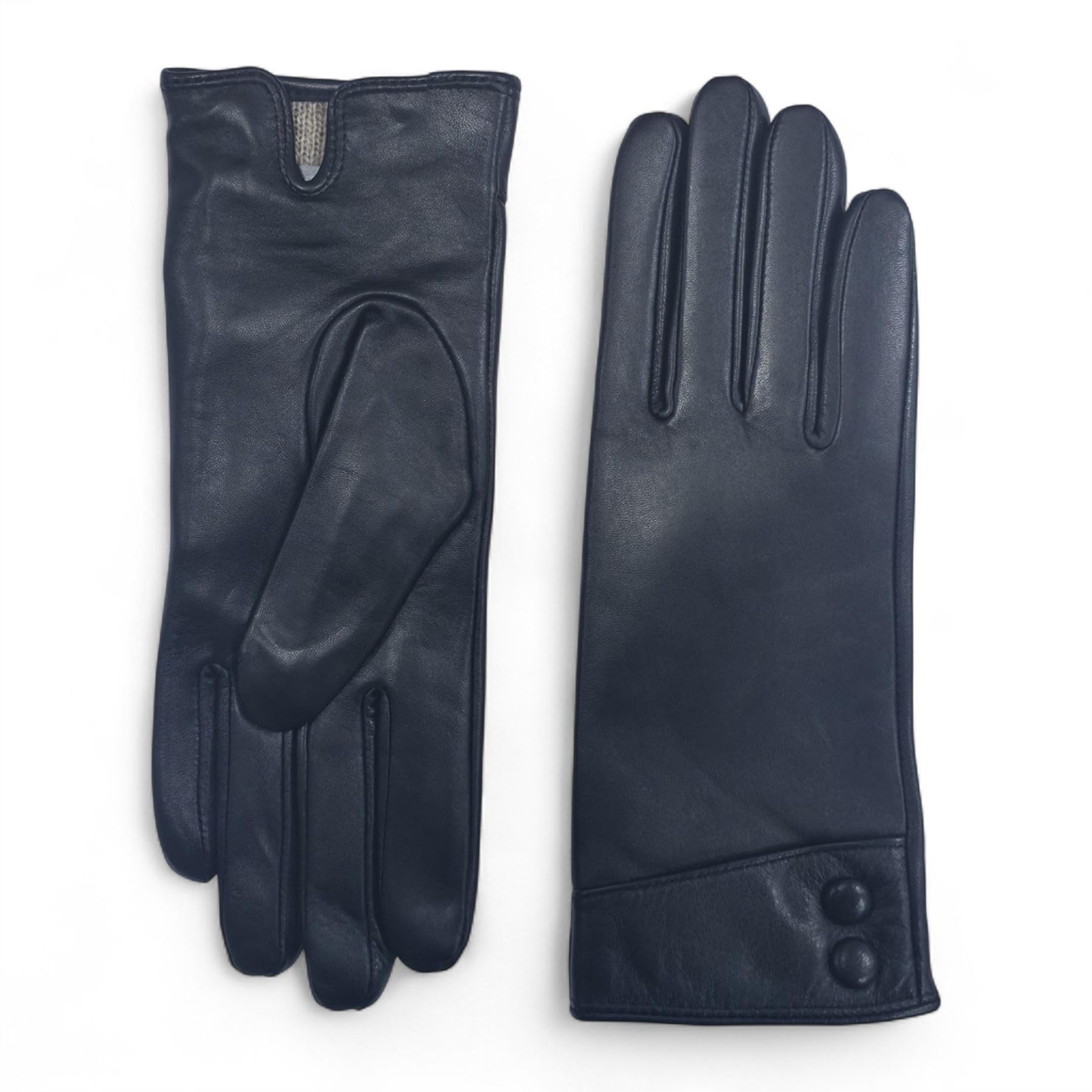 Truclothing Men's Black Wo's Genuine Leather Gloves Touchscreen Sheepskin Soft Wool Lining With Decorative Buttons - Xl