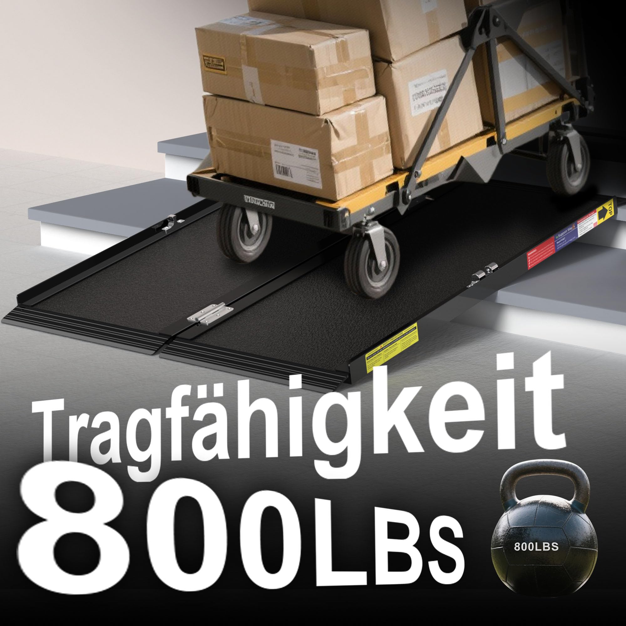 Tragbare Rollstuhlrampe mit Schnellverriegelung, rutschfeste Aluminiumkonstruktion für Türöffnungen und Hausstufen, maximale Belastung 363 kg, stabil, Größe: 2 Fuß (0,6 m)