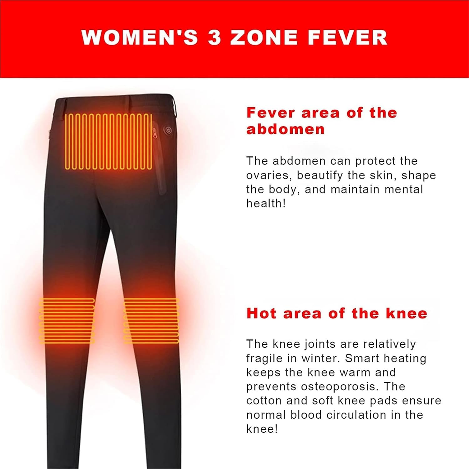 Warm Heat Pants, USB Electric Thermal Body Warmer, Slim Fit Electric Heating Trouser for Outdoor(Women Black,XL-XLarge)
