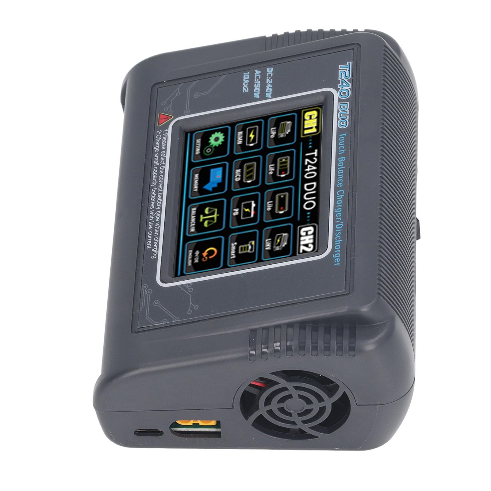 Caricabatterie Lipo, Efficiente Caricabatterie Lipo Doppio RC 100-240V Touchscreen a Colori Professionale per Auto RC (Spina europea)
