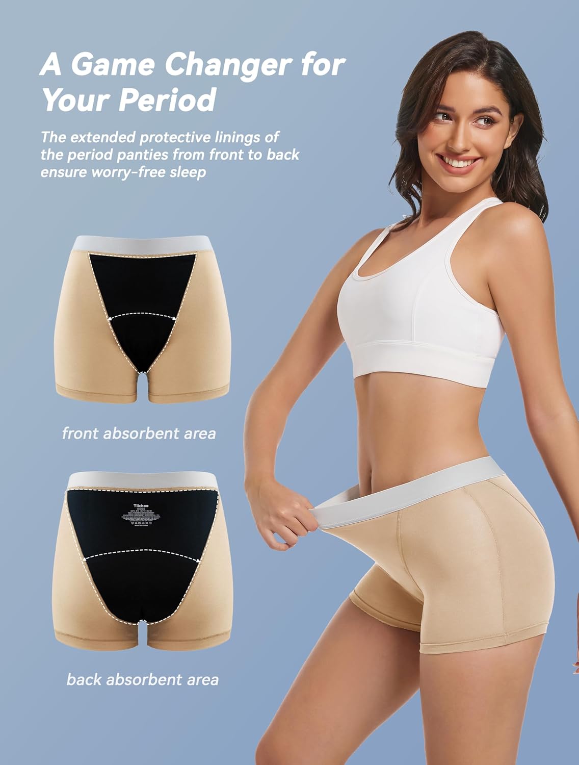 TIICHOO Period Underwear for Women Heavy Flow Leakproof Period Shorts for Day and Night Absorbency 3 Pack - Image 2