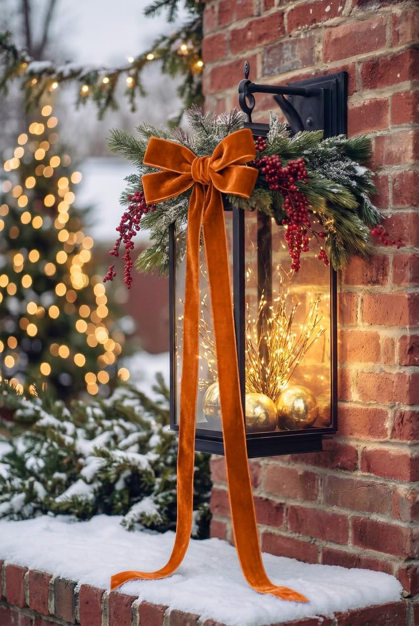 Cinta de terciopelo naranja quemado de 1 pulgada y 25 yardas para árbol de Navidad, envoltura de regalos, ramo de flores, decoración de coronas, fabricación de lazos