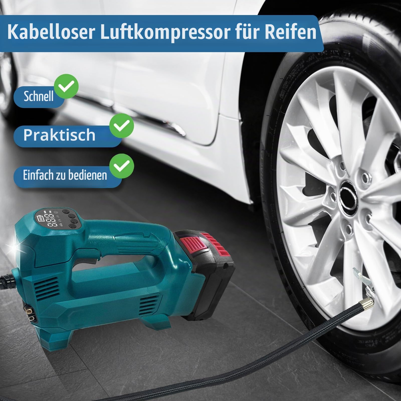 Akku Kompressor Inflator kompatibel mit Bosch Professional 18V System Akku WITLIGHT 160 PSI kabellose tragbare elektrische Luftpumpe mit digitalem Manometer für Auto, Fahrrad, Sportball (TOOL BARE)