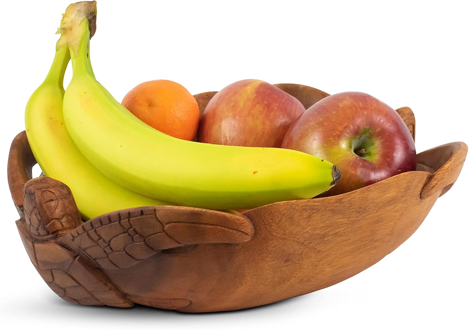 G6 Collection 12" Wooden Handmade Two Turtles Fruit Decorative Bowl Centerpiece Hand Carved Art Home Decor Decoration Handcrafted Gift Storage Accent Rustic Wood Serving Bowls Two Turtles (12" Long)