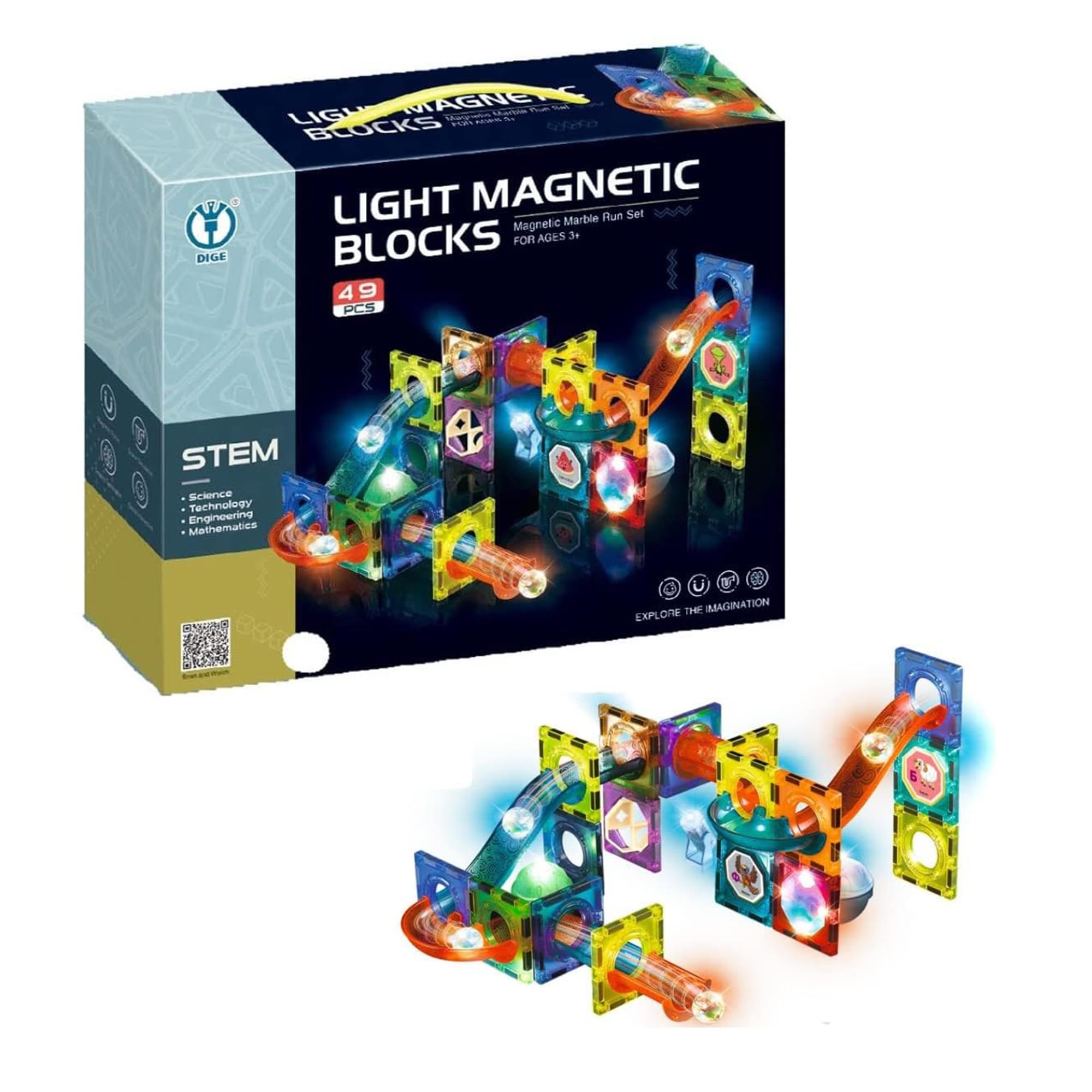 TOY DEKHO 49 Pcs Light Magnetic Blocks with Light for Kids/for 3+