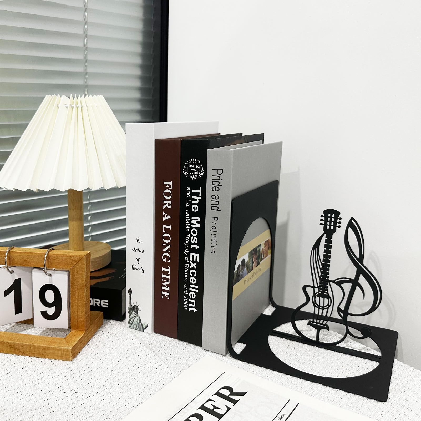 Musiknoten-Metall-Buchstütze, Musik-Buchstützen, Metall-Buchstützen, Gitarren-Buchstützen, Buchhalter für Regale, Schreibtisch-Organizer, Musik-Bücherregal, Heimdekoration