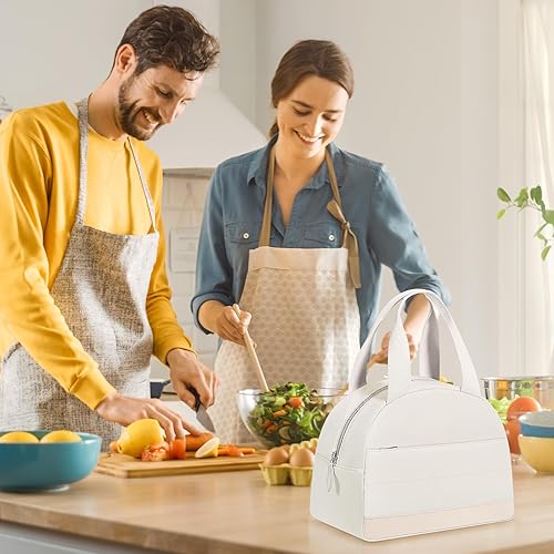 Miniatura 6 de Lonchera para mujeres y hombres, a prueba de fugas, lonchera aislada con gran capacidad, contenedor de almuerzo para el trabajooficina (M-beige)