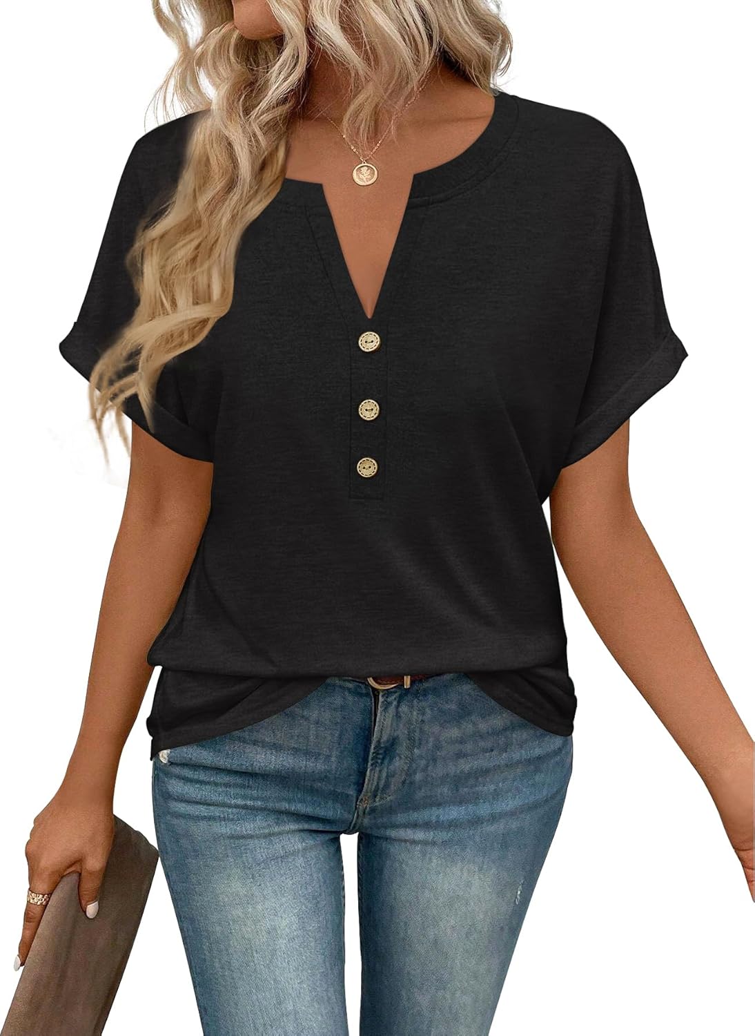 Womens Summer Tops Spring Short Sleeve V Neck True Classic T Shirt Casual Cute Fash...