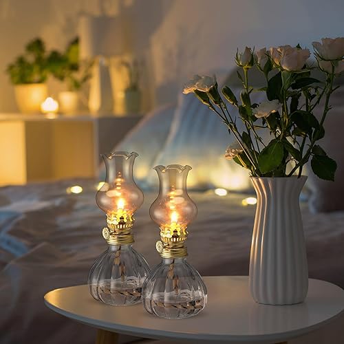 Miniatura 3 de Yexiya Juego de 6 lámparas de cristal vintage de queroseno rústicas, lámpara de aceite, farol transparente, con mecha extra de 6.6 pies