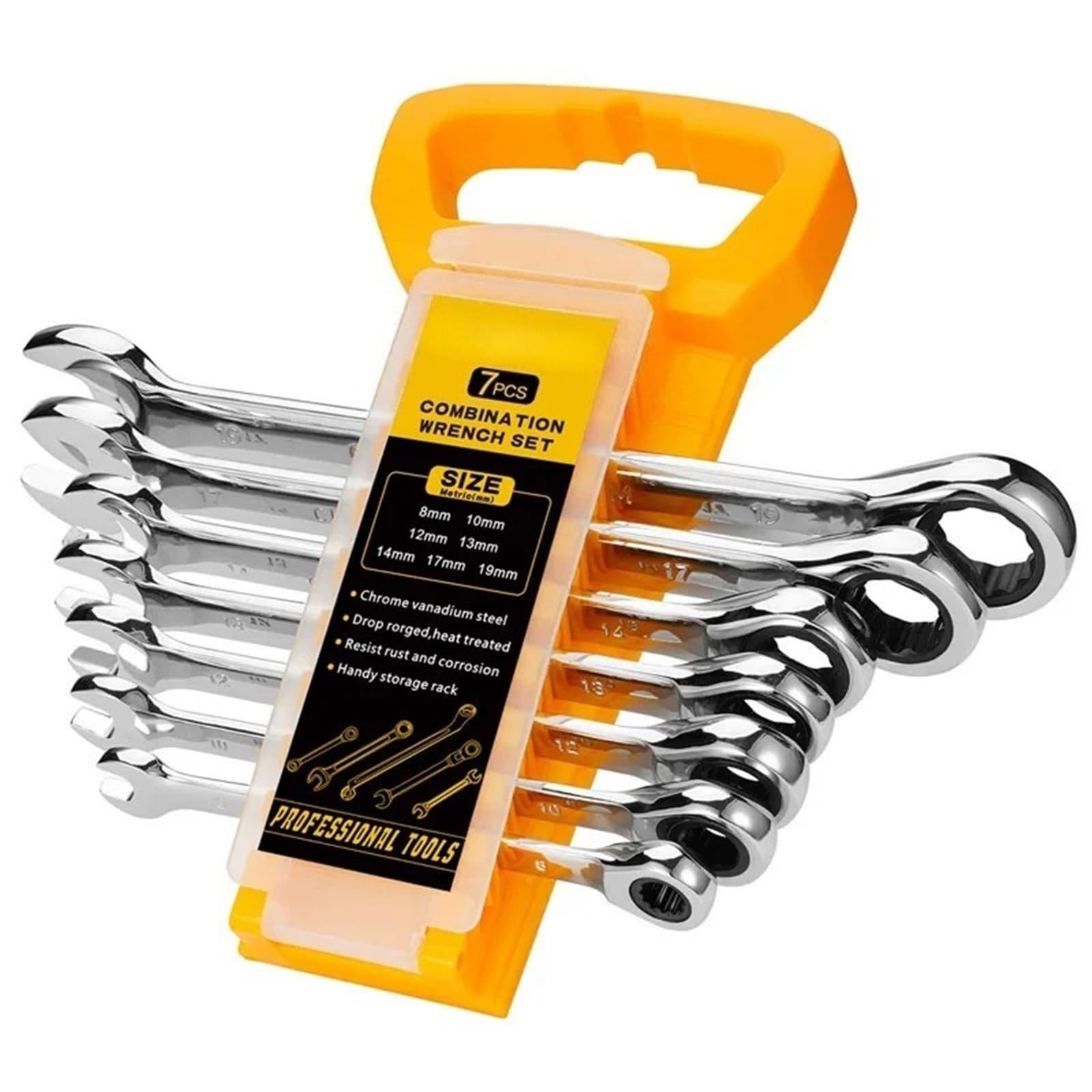 ZGUOUZANTYE Ratcheting Wrench Set, Ratchet Wrenches Chrome Vanadium Steel Ratcheting Wrench Set with Metric 72-Tooth Box End and Open Standard(7pcs(8-19))