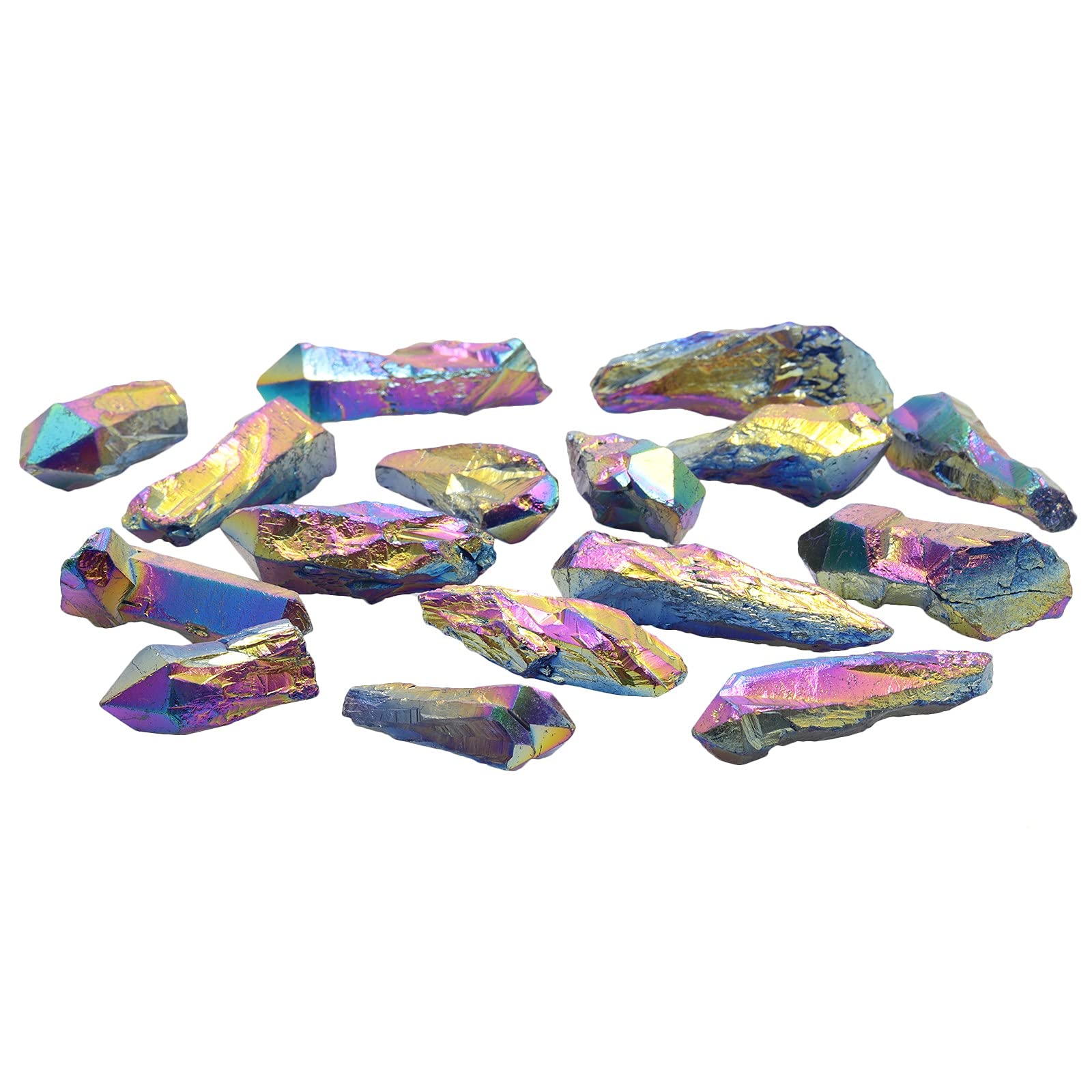 SUNYIKRaw Irregular Titanium Coated Natural Rock Quartz Crystal Points Column Points Shards 1 LB (About 460 Gram), Multicolor