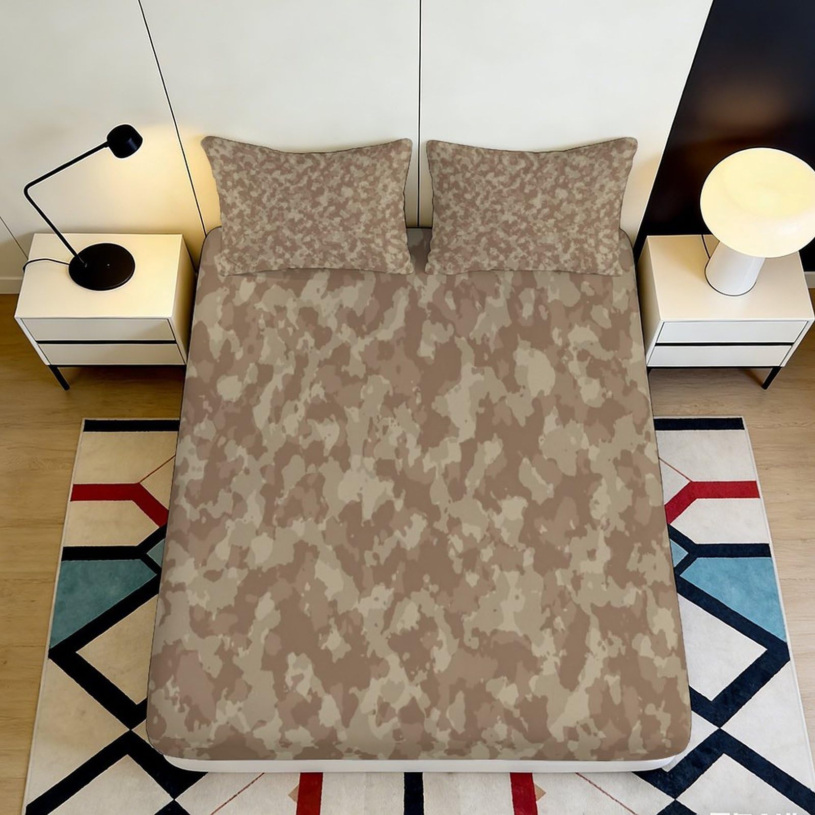 Qjzxknhpgr Style-4 3D Printed Abstract Beige Pattern Fitted Sheet Microfiber Soft Bed Cover For Bedroom Guestroom Mattress Decor 90X200x25cm