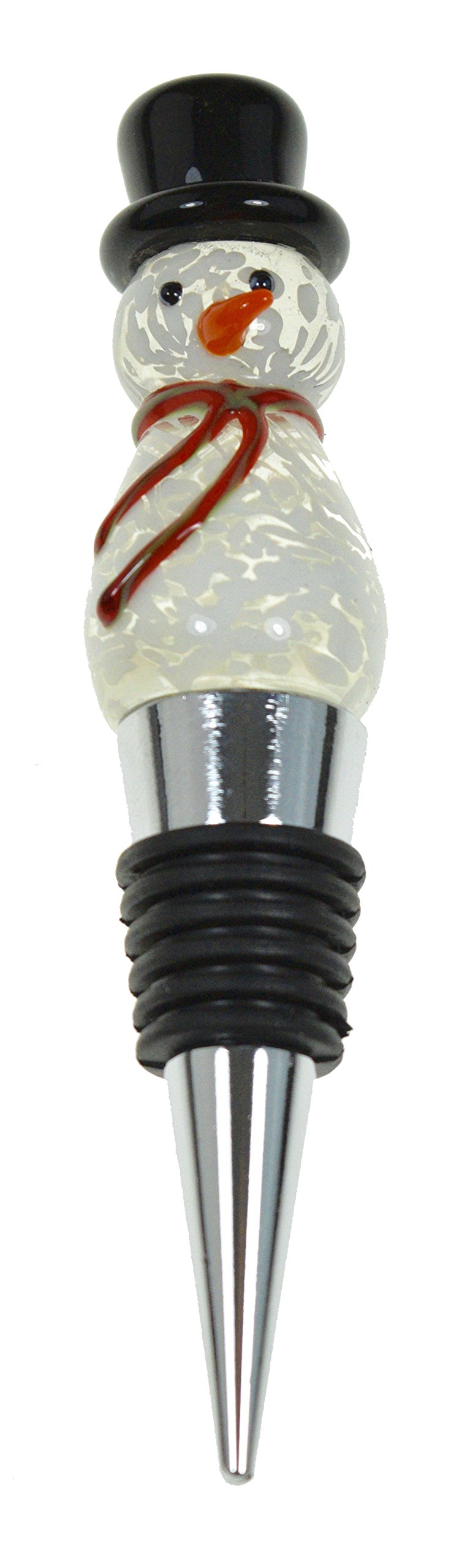 PrestigeHaus Glass Snowman Wine Bottle Stopper - Decorative, Unique, Handmade, Eye-Catching Glass Snow Stopper Winter, Snow Accessory Gift for Host/Hostess - Wine Corker/Sealer