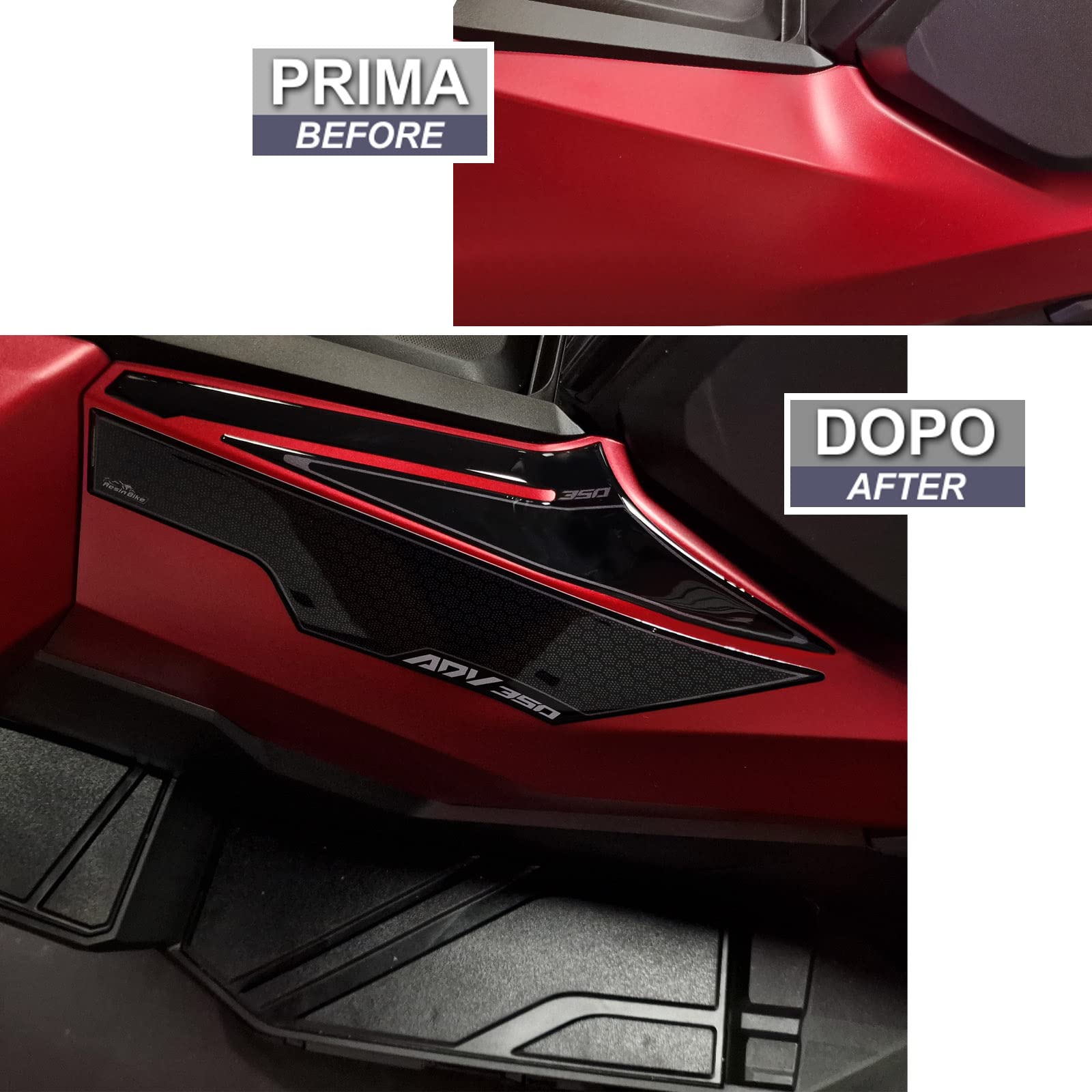 Resin Bike Adesivo Moto Compatibile con Honda ADV 350 2022-2026. Protezione Scooter Laterali Tunnel Centrale da Urti e Graffi. Adesivo 3D Resinato ADV350 - Made in Italy