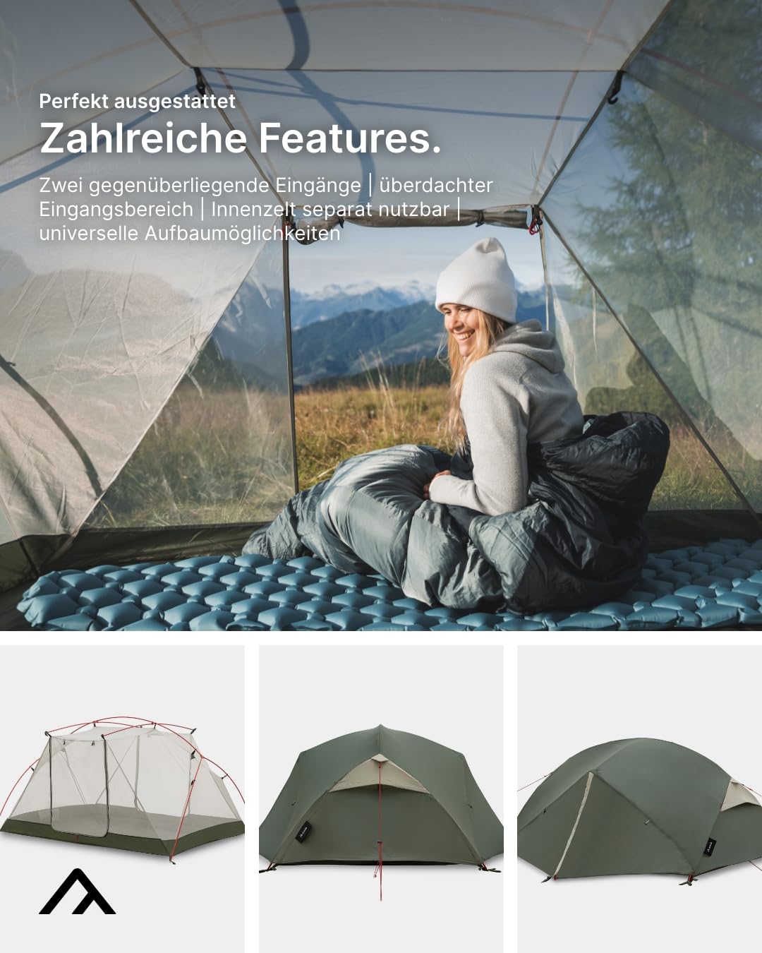 qeedo Light Birch Trekkingzelt in 4 Größen, kleines Packmaß, leicht