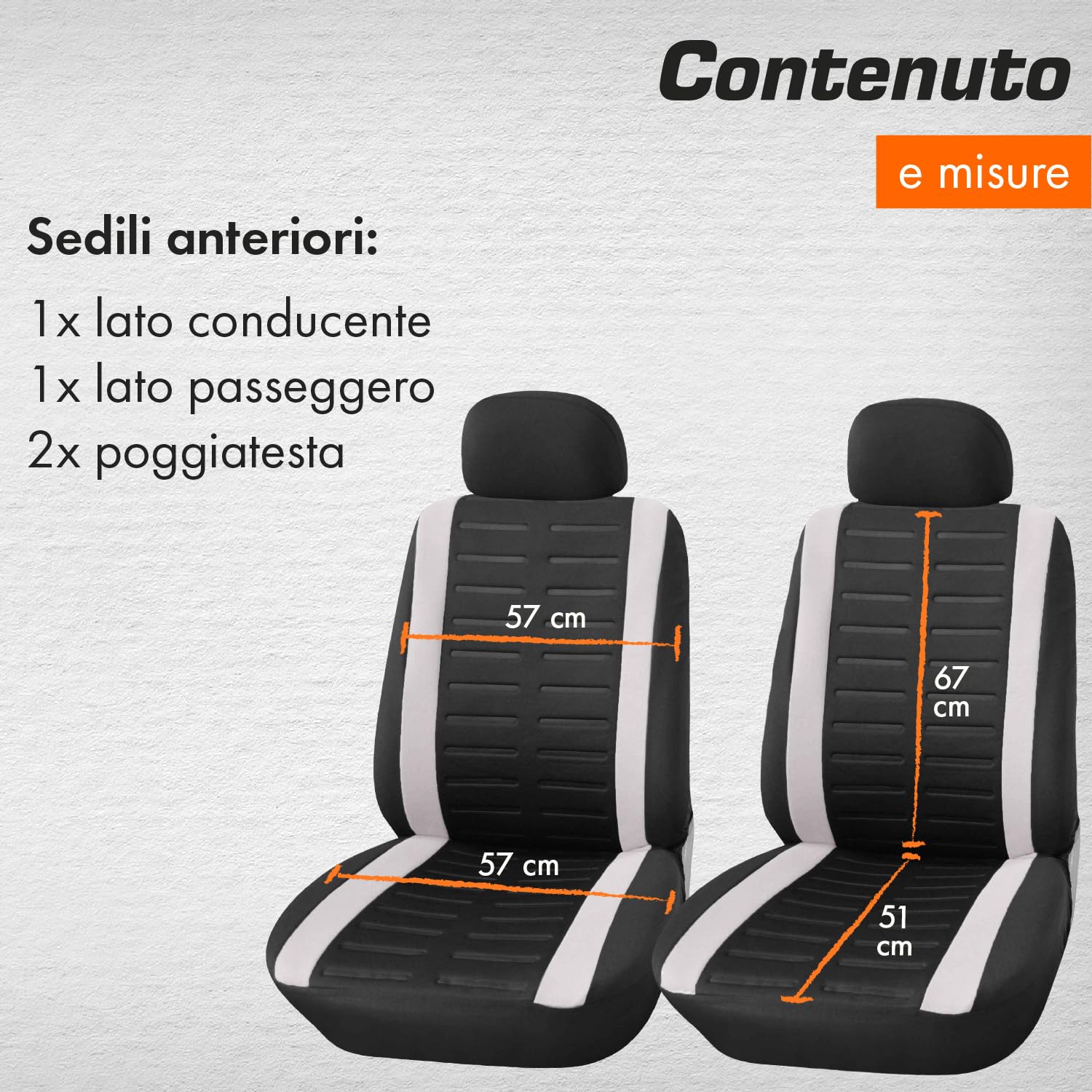 Upgrade4cars Coprisedili Auto Bianco Nero Anteriore Universali Set Copri-Sedile per Guidatore e Passeggero