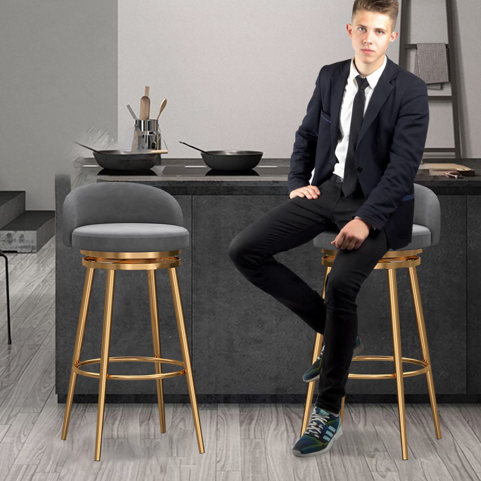 ML-Design Set di 4 Sgabelli da Bar Rivestimento in Velluto Grigio Sedia