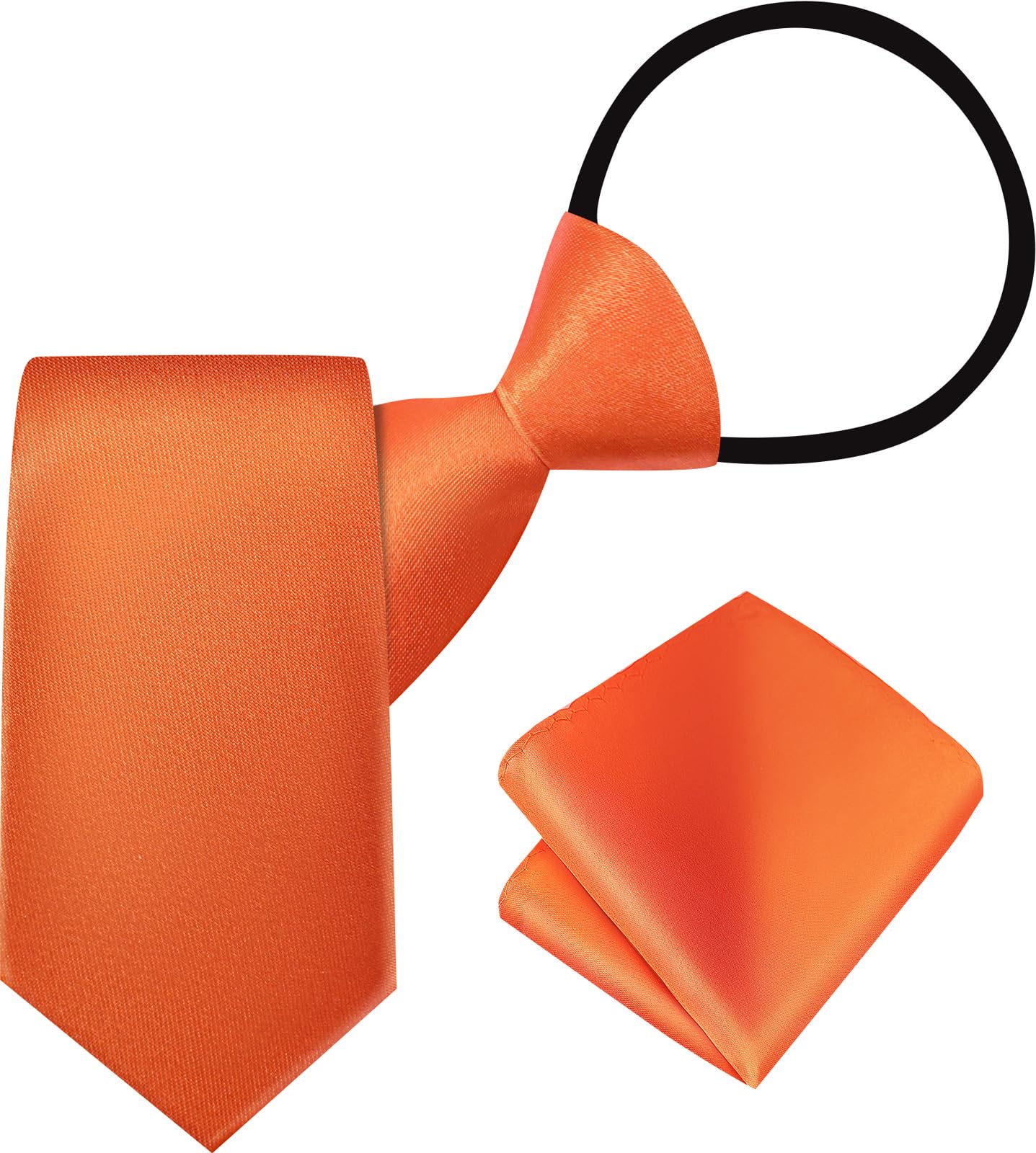 A&J DESIGN Boys Pre-Tied Satin Zipper Tie & Pocket Square Set for 4-14 Years