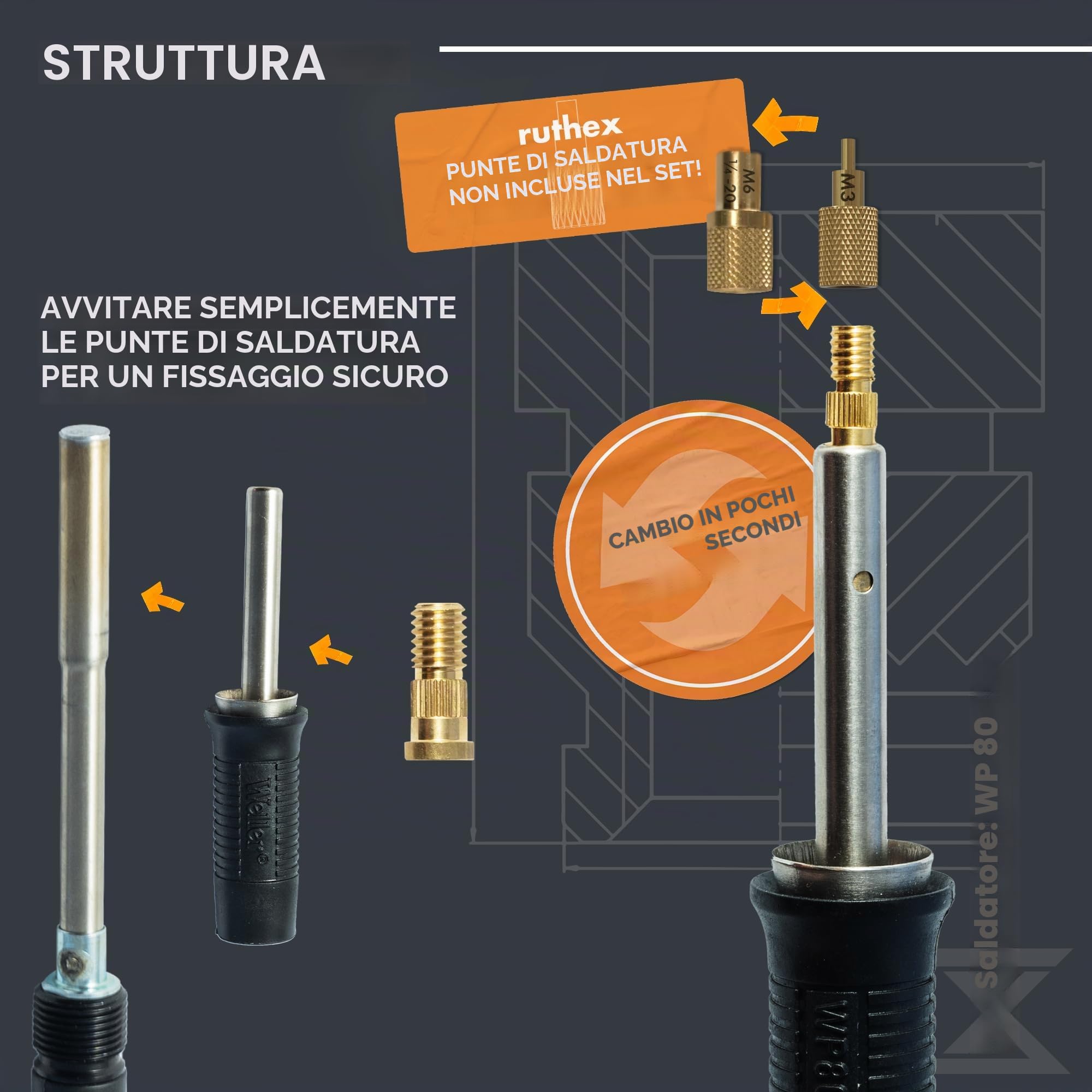 ruthex 2 punte di saldatura adattatore Weller Serie ET & LT – punta per saldatore compatibile con saldatore Weller WE1010, WP80, WEP70 per punte di saldatura ruthex per l'inserimento di inserti
