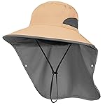 Outdoor Sun Hat Detachable Neck Face Flap UPF 50+UV Protection Visor Fishing Hats with Neck Flap for Men & Women Khaki