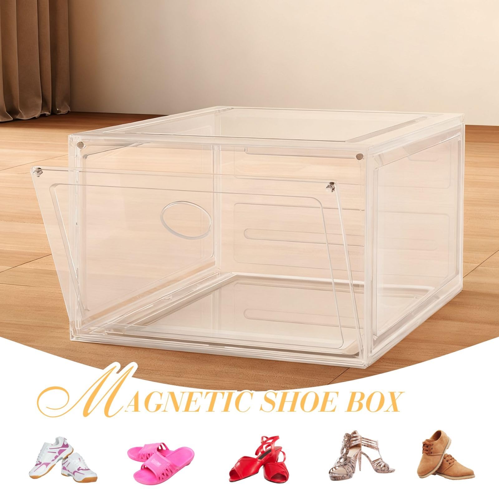 Generisch Schuhregal mit 12 Stapelbaren Schuhboxen Transparente Stapelbare Platzsparender Schuhorganizer Organisieren Hartplastik Schuhkartonmit Magnetverschluss Steckregal(White,12 pack)