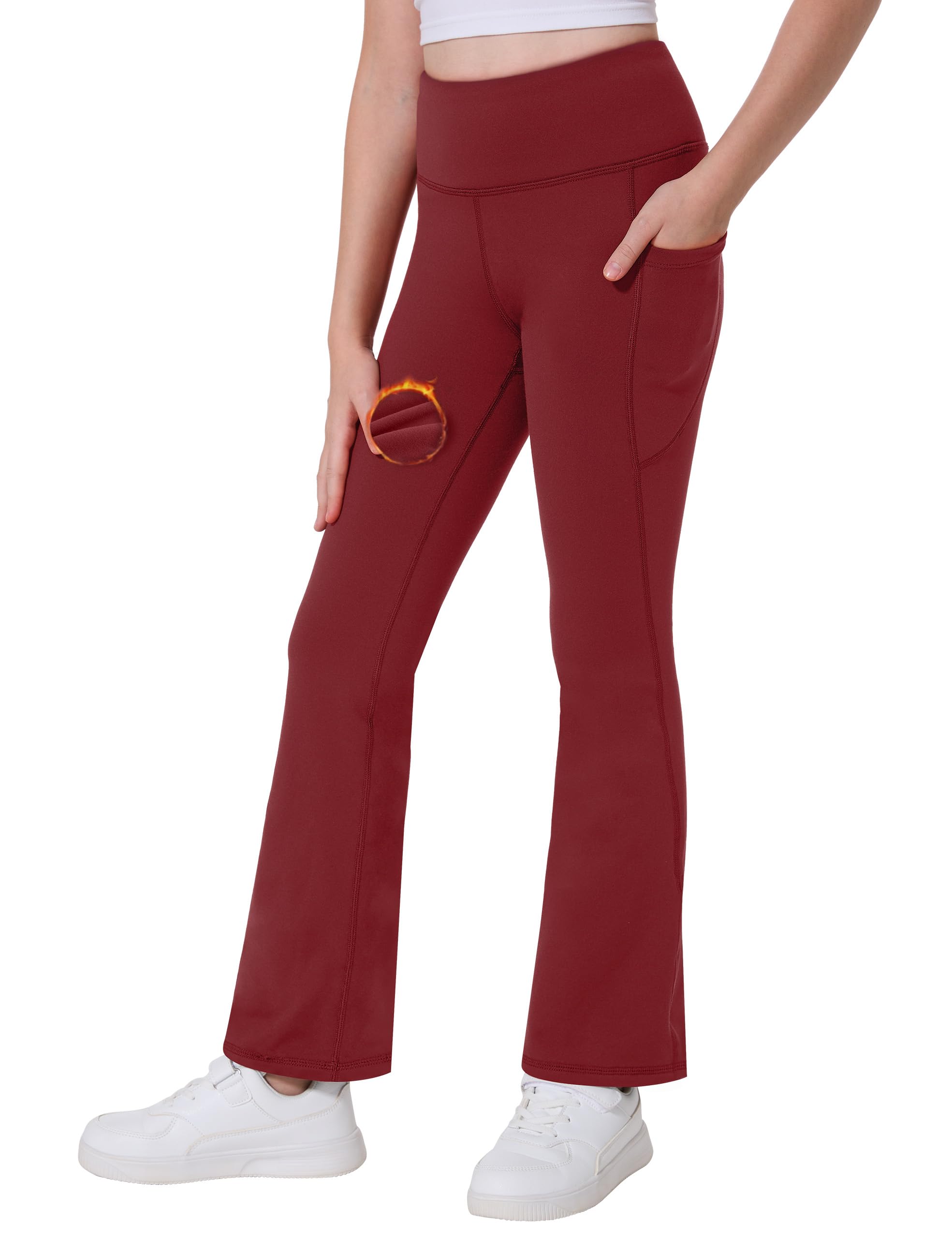 Desol Leggings térmicos con forro polar para niña, cintura alta, acampanados, pantalones de yoga cálidos con bolsillos, ropa preparada