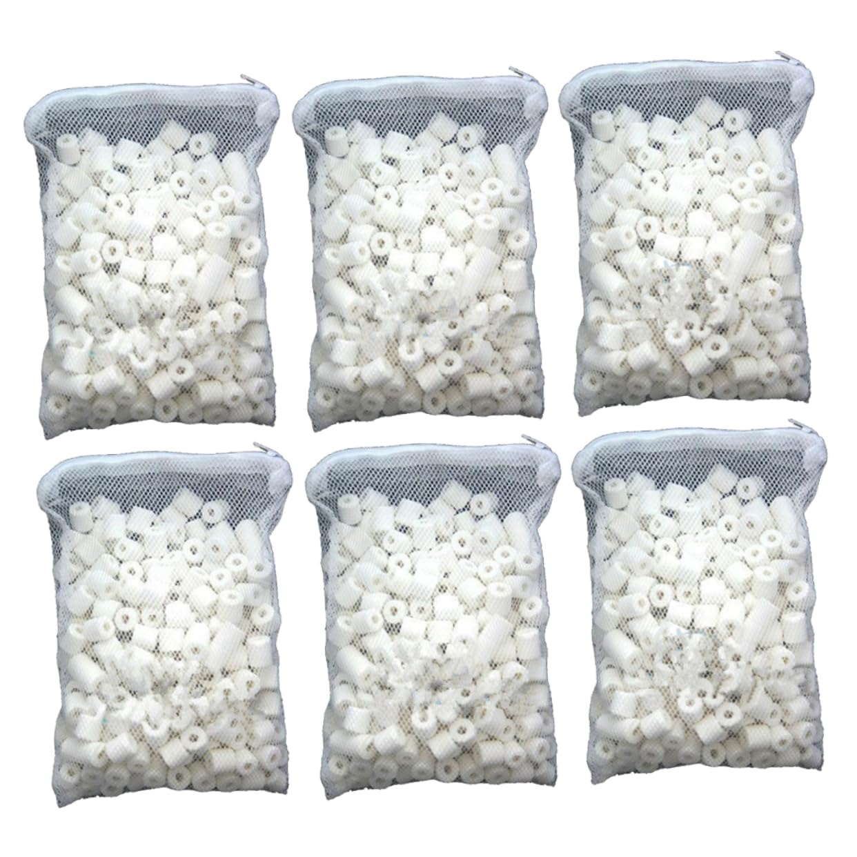Anillos Biológicos de Cerámica Porosa para Filtro de Acuario, Paquete de 6 Unidades con Bolsa de Malla, Ideales para Depósitos de Agua y Salada